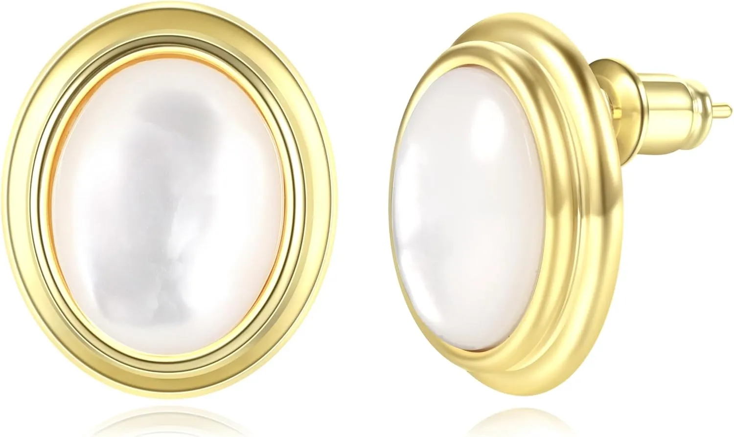MDFUN 18K Yellow Gold Plated Oval Cut Agate Large Stud Earrings Ear Jewelry for Women