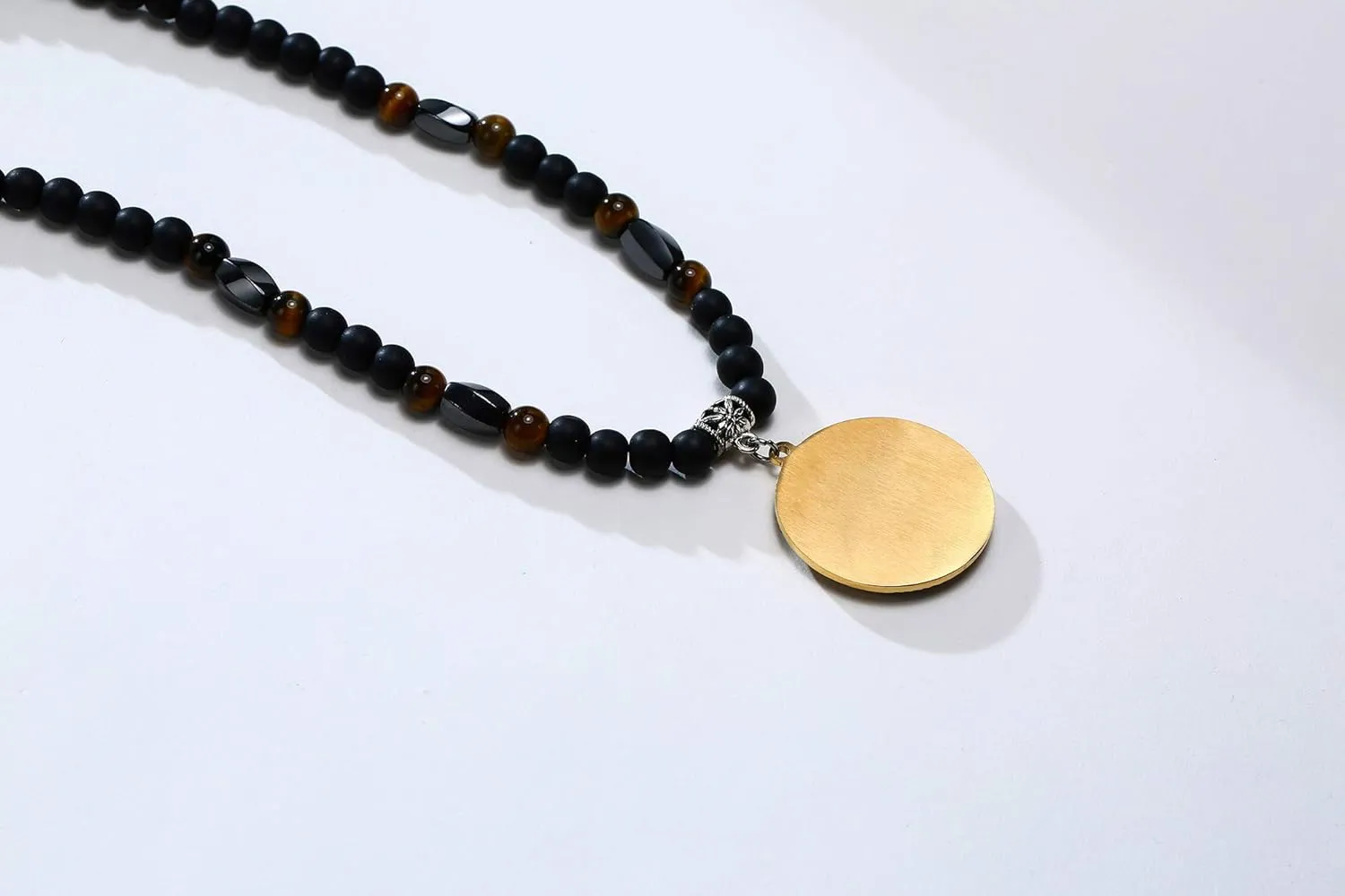 MEALGUET Allah Medallion Necklace, Stainless Steel Islamic Jewelry,Arabic Jewelry,Allah Name of God Round Pendant Necklace for Women and Men with Agate Beaded Chain, Muslim Gift Jewelry, Gift