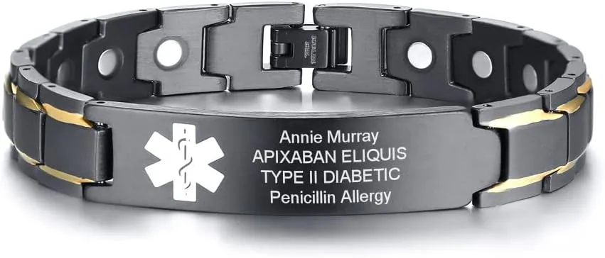 MEALGUET Medical ID Bracelet for Men : Stylish Free Engraving Stainless Steel Masculine Medical Alert Bracelet Personalized Medic ID Bracelet Jewelry for Men Dad, Not for Pacemaker