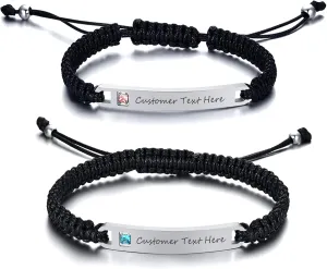MEALGUET Personalized Stainless Steel Braided Rope Adjustable Hollow Heart Couples Bracelet Distance Matching Bracelets for him and her, His Hers Handmade Macrame Couple Lover Bracelet
