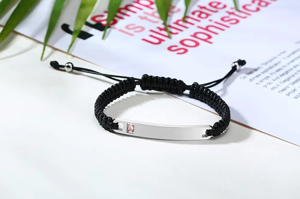 MEALGUET Personalized Stainless Steel Braided Rope Adjustable Hollow Heart Couples Bracelet Distance Matching Bracelets for him and her, His Hers Handmade Macrame Couple Lover Bracelet