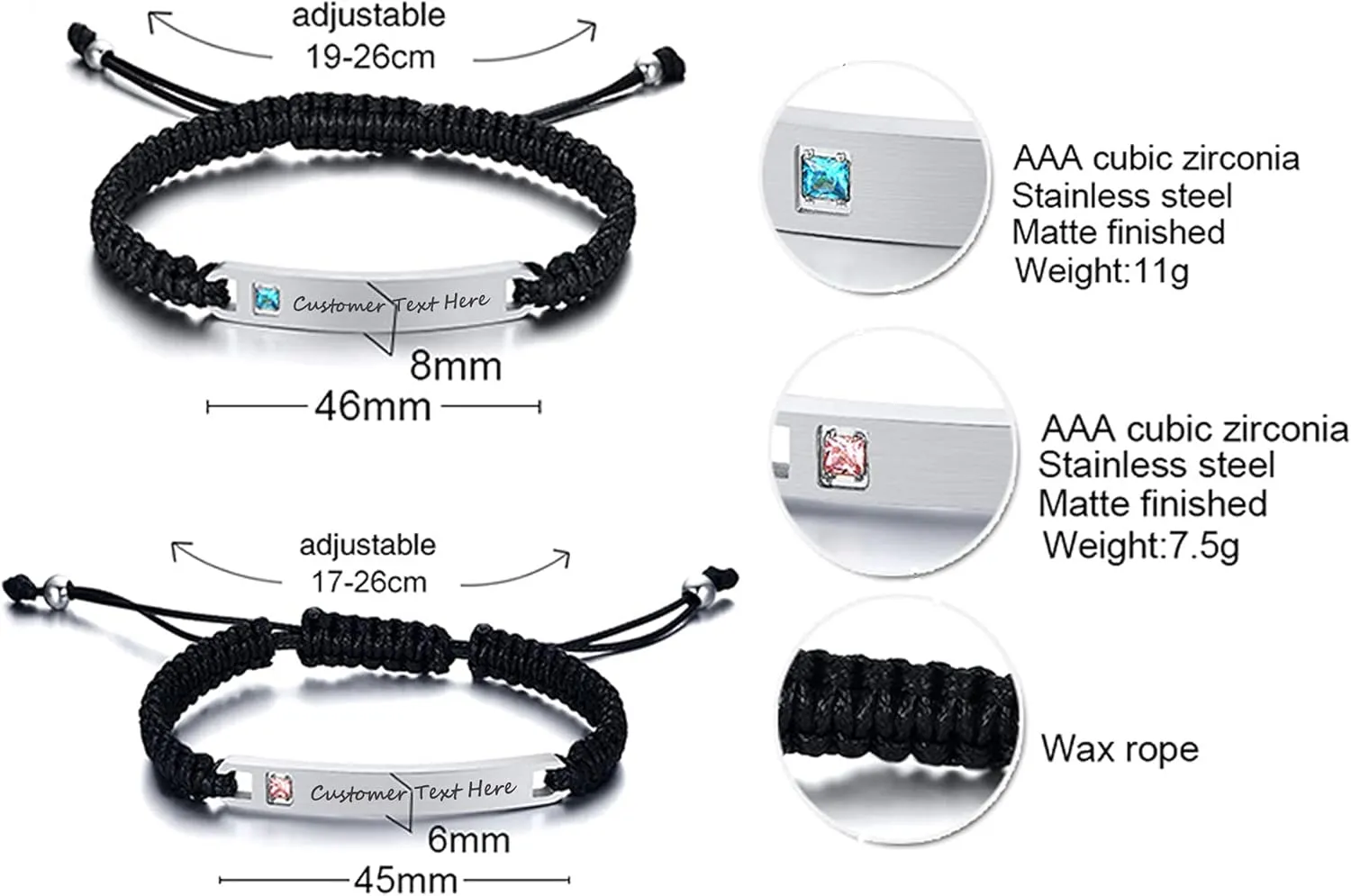 MEALGUET Personalized Stainless Steel Braided Rope Adjustable Hollow Heart Couples Bracelet Distance Matching Bracelets for him and her, His Hers Handmade Macrame Couple Lover Bracelet