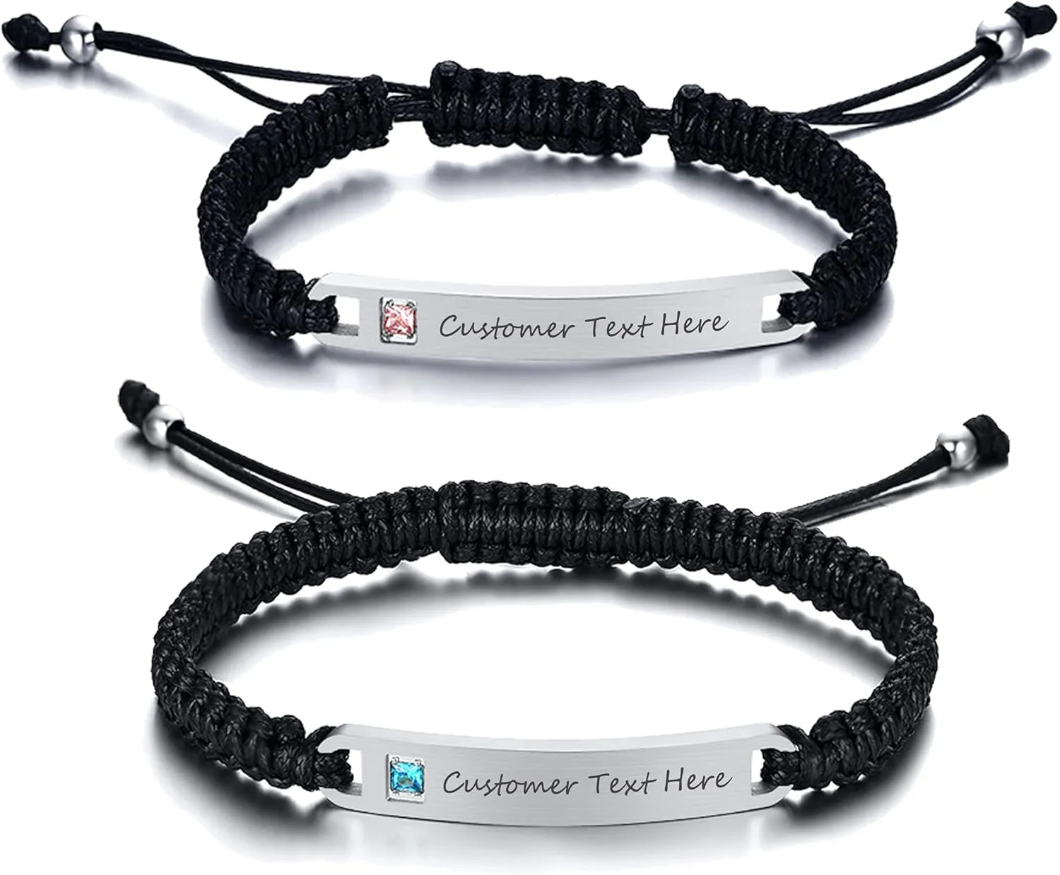 MEALGUET Personalized Stainless Steel Braided Rope Adjustable Hollow Heart Couples Bracelet Distance Matching Bracelets for him and her, His Hers Handmade Macrame Couple Lover Bracelet