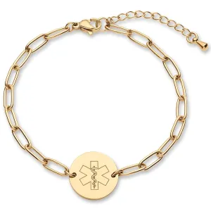 Medical Alert ID Bracelet for Women, Paperclip Adjustable Customized Medical Jewelry 18k Gold Rose Silver, Personalized Engraving, Hypoallergenic Waterproof, Includes Gift Box & Medical ID Wallet Card