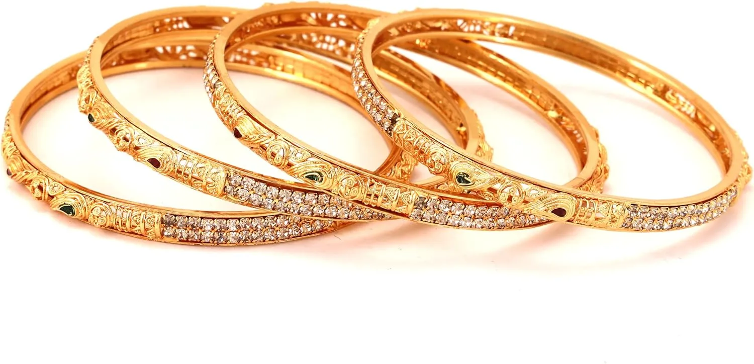 Meenakshi imitation Set of 4 Indian Rajasthani Handmade Gold Plated Micro Minakari With Stone Bangles Traditional Ethnic Designer Jewelry Bangle Bracelets