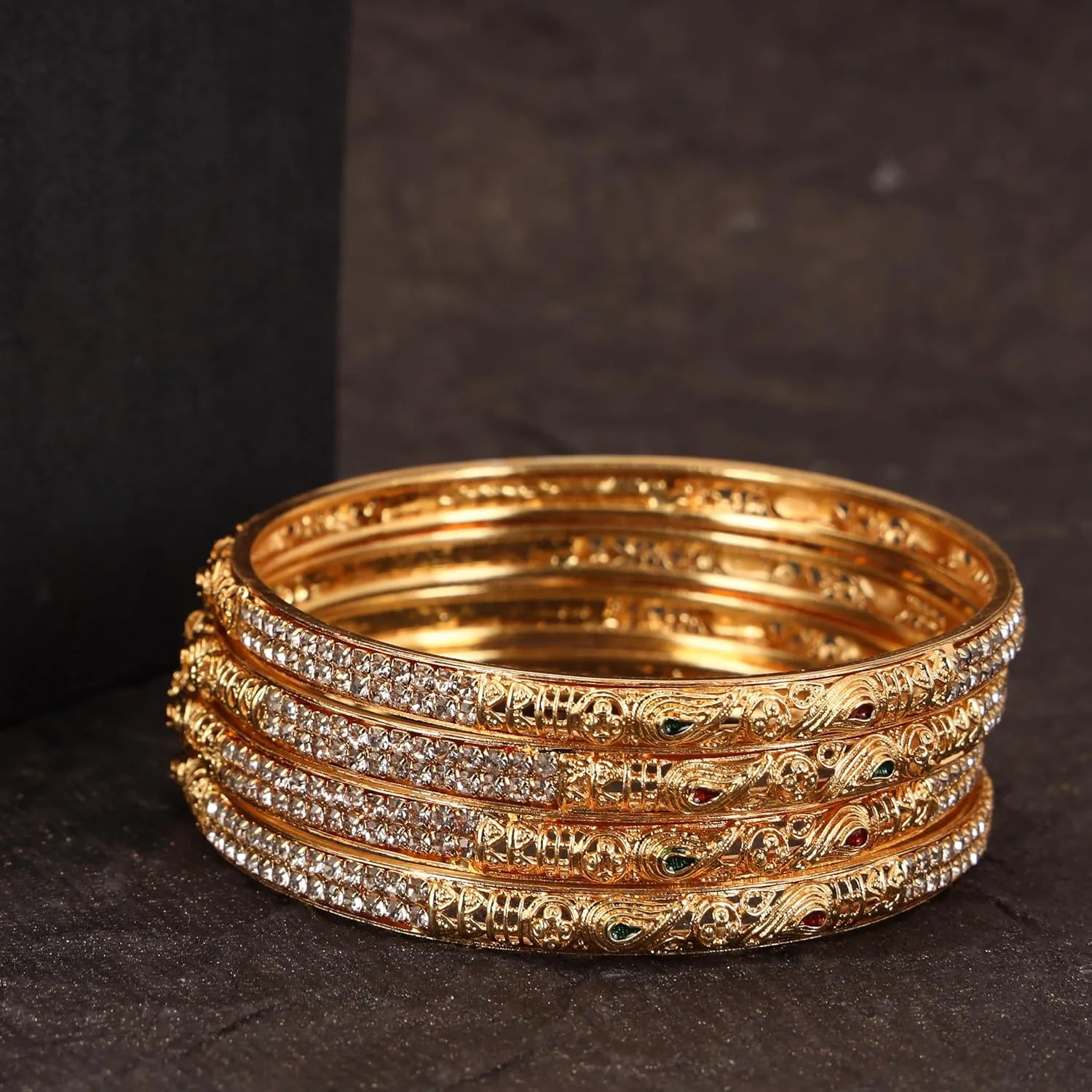 Meenakshi imitation Set of 4 Indian Rajasthani Handmade Gold Plated Micro Minakari With Stone Bangles Traditional Ethnic Designer Jewelry Bangle Bracelets