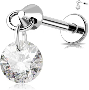 MeIighting Titanium G23 Threadless Earring 16G Dangle Flat Back Earring Threadless Push in Cartilage Earring 6/8 mm Tragus Helix Piercing Jewelry Clear CZ Labret Ring