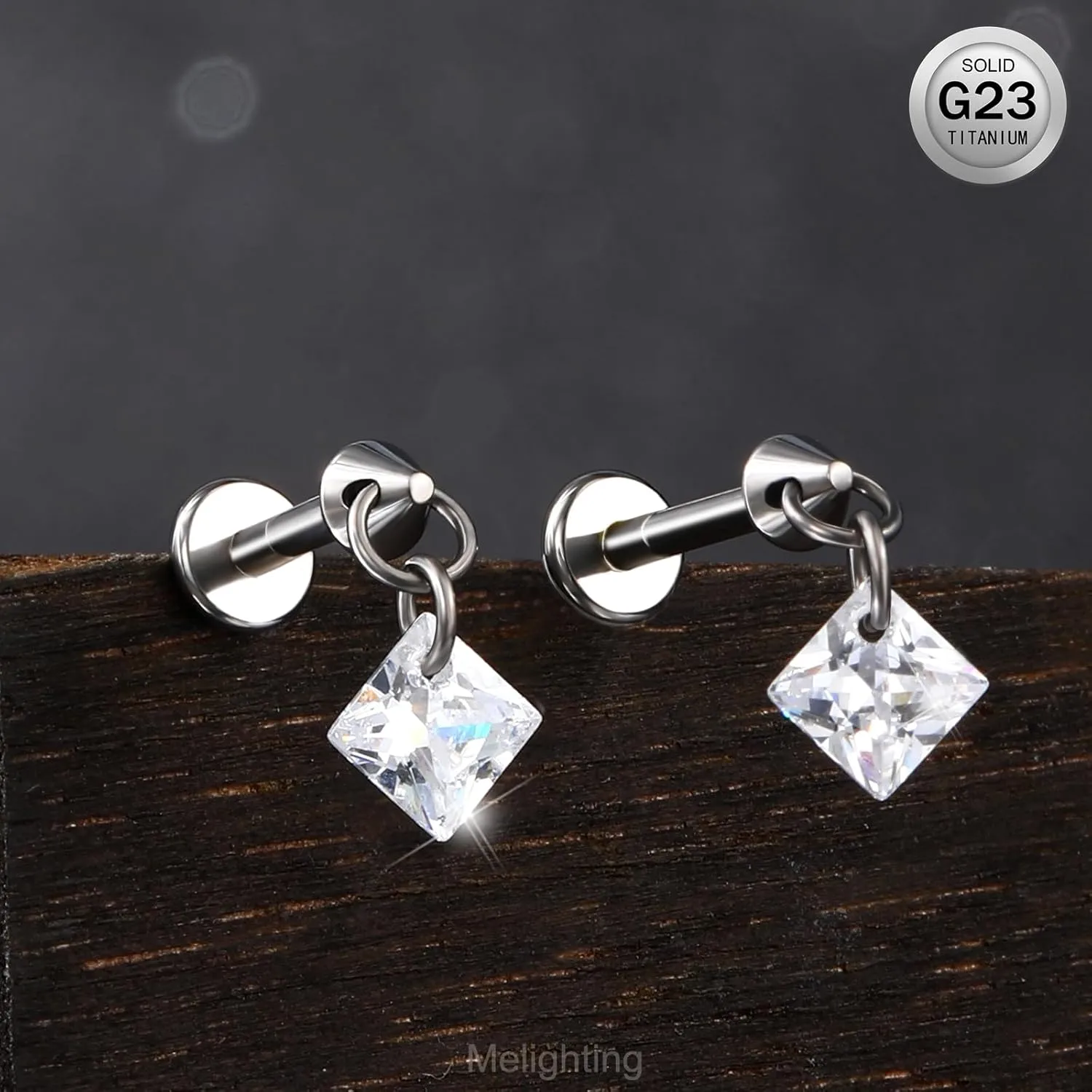 MeIighting Titanium G23 Threadless Earring 16G Dangle Flat Back Earring Threadless Push in Cartilage Earring 6/8 mm Tragus Helix Piercing Jewelry Clear CZ Labret Ring