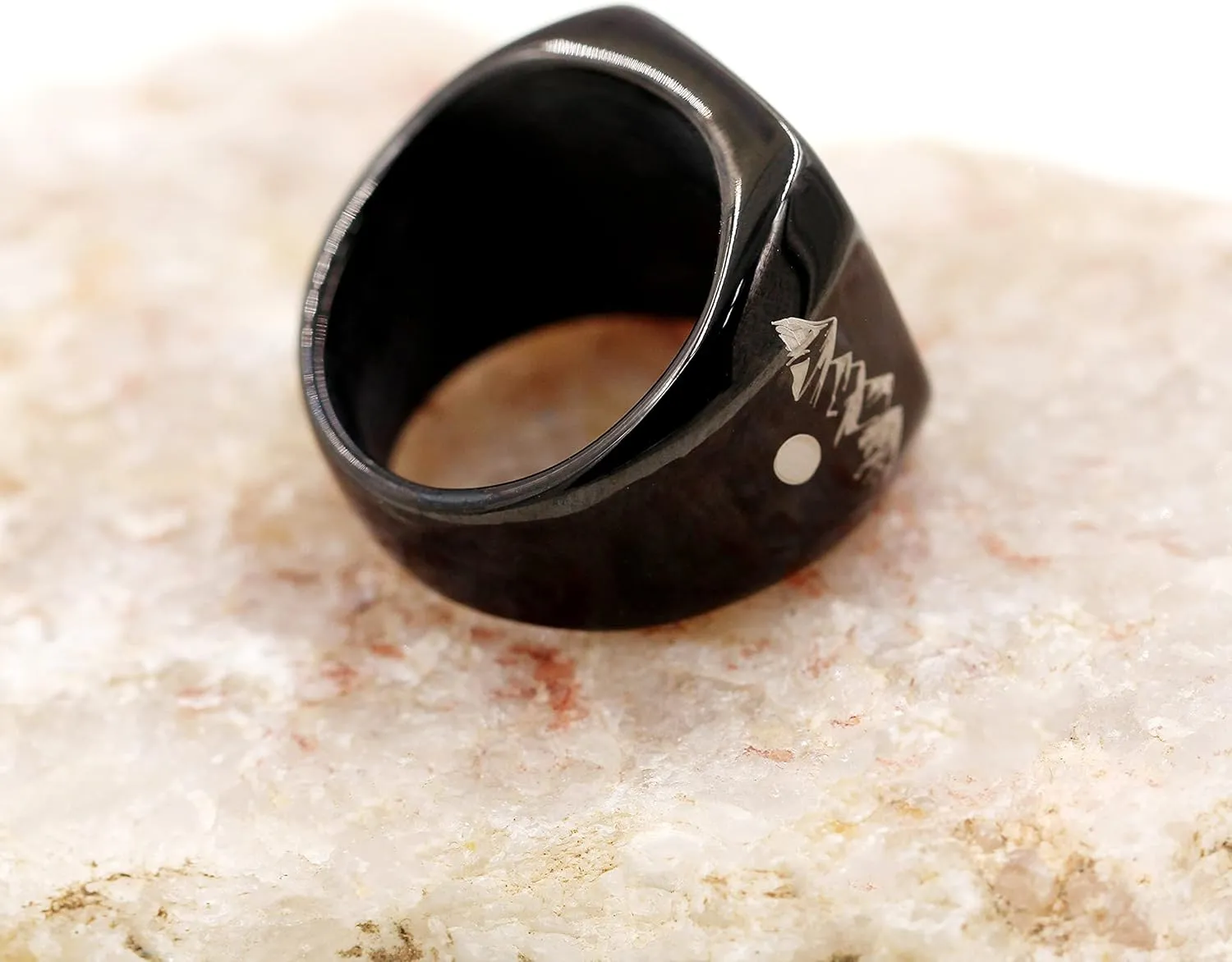 Men's Black Christian Bands Square Ring Engraved Mustard Seed Can Move Mountains Y940
