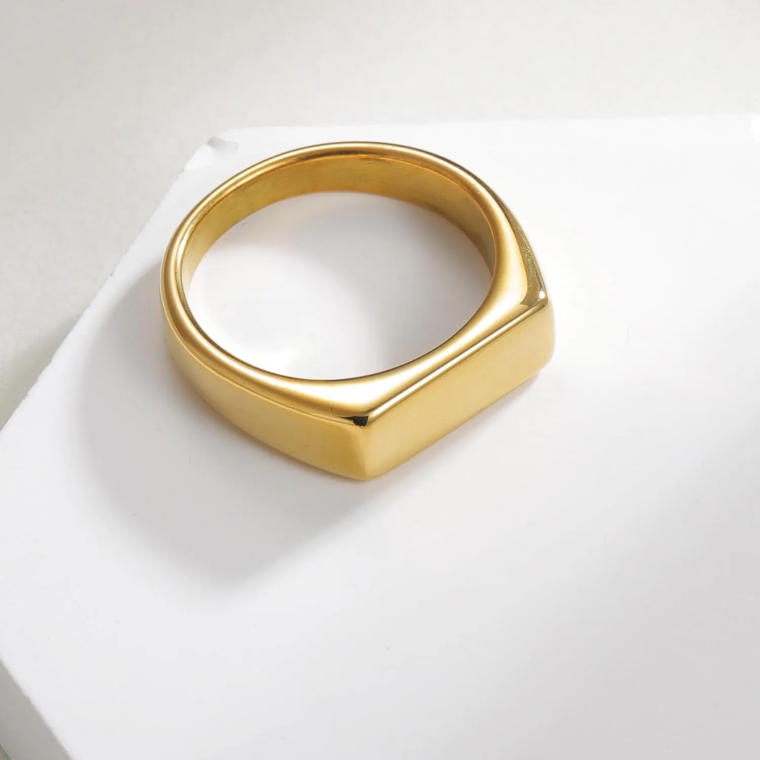 Mens Stainless Steel Signet Rings Silver/Black/Gold Square Pinky Ring for Men Women Cool Ring for Him Her Dad Mom