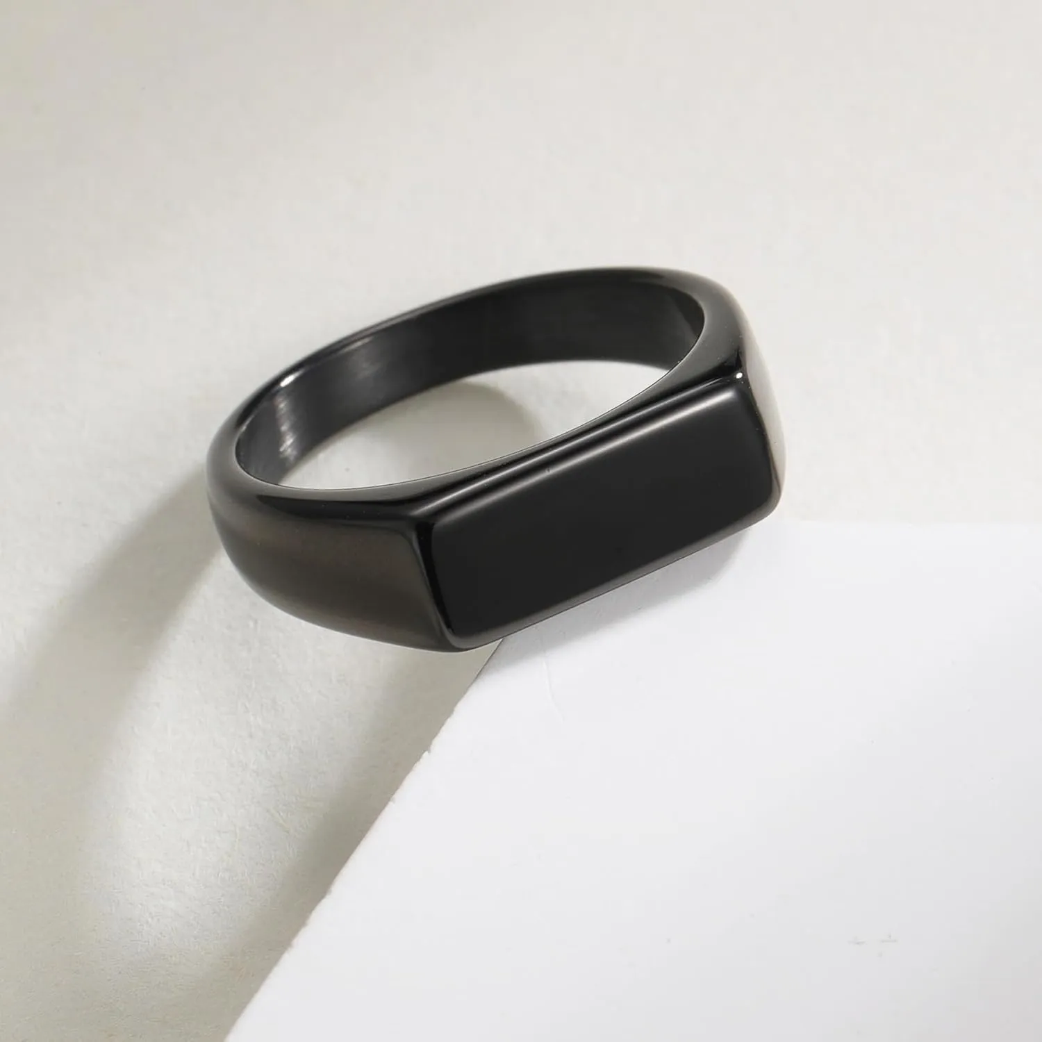 Mens Stainless Steel Signet Rings Silver/Black/Gold Square Pinky Ring for Men Women Cool Ring for Him Her Dad Mom