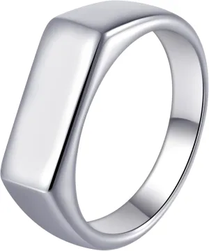 Mens Stainless Steel Signet Rings Silver/Black/Gold Square Pinky Ring for Men Women Cool Ring for Him Her Dad Mom