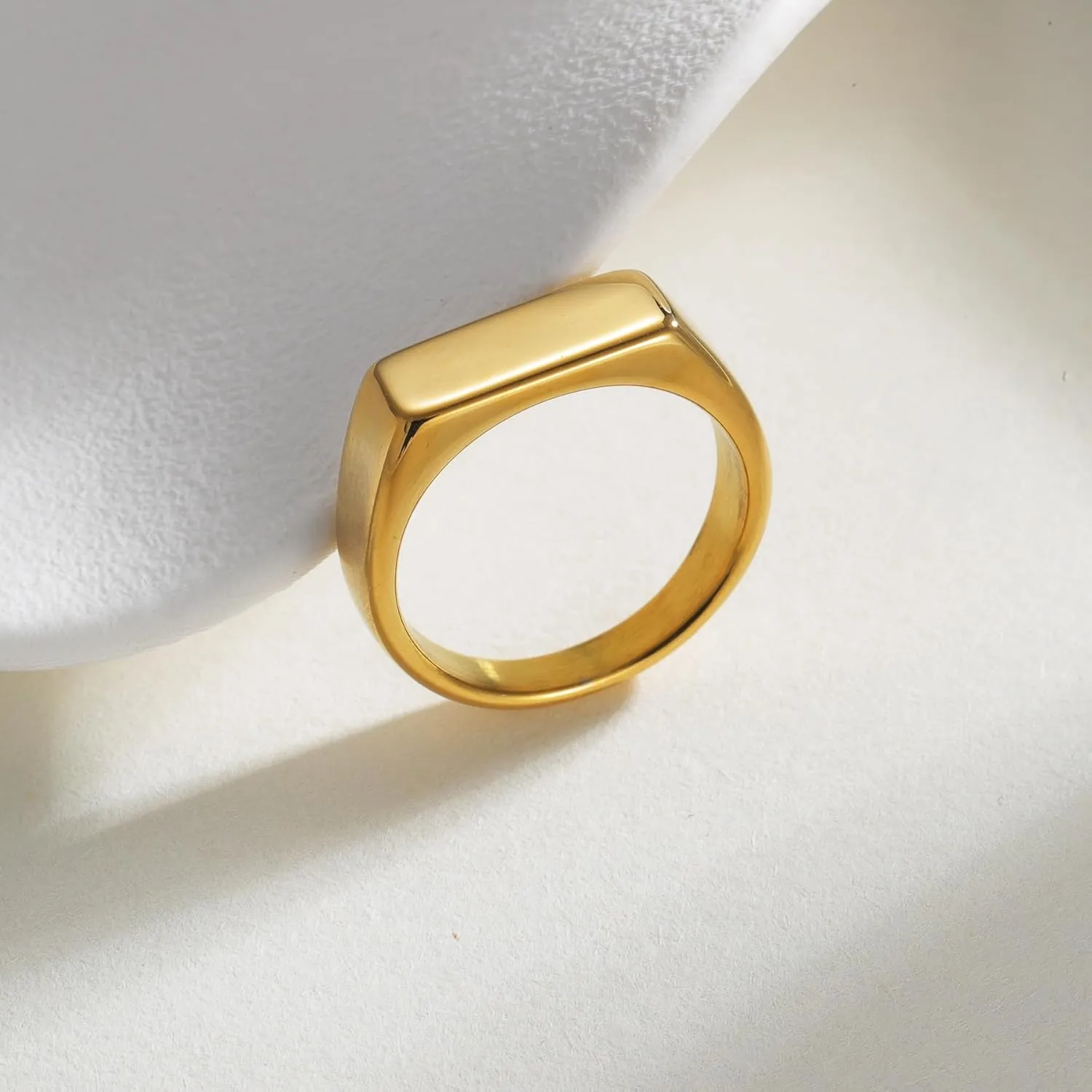 Mens Stainless Steel Signet Rings Silver/Black/Gold Square Pinky Ring for Men Women Cool Ring for Him Her Dad Mom