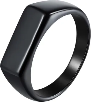 Mens Stainless Steel Signet Rings Silver/Black/Gold Square Pinky Ring for Men Women Cool Ring for Him Her Dad Mom