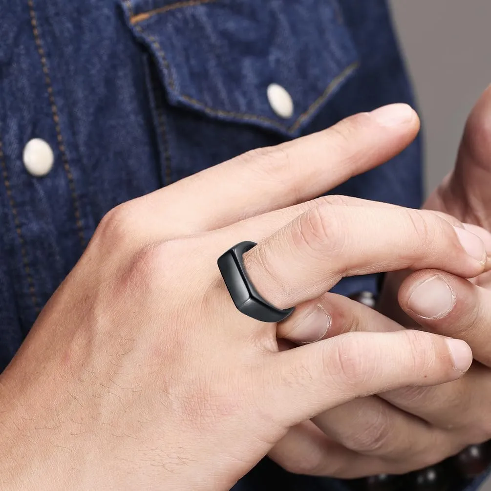 Mens Stainless Steel Signet Rings Silver/Black/Gold Square Pinky Ring for Men Women Cool Ring for Him Her Dad Mom