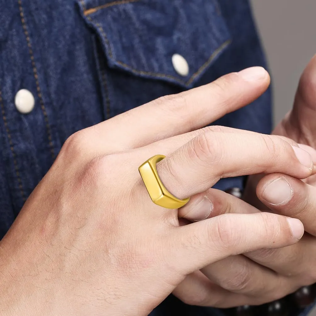 Mens Stainless Steel Signet Rings Silver/Black/Gold Square Pinky Ring for Men Women Cool Ring for Him Her Dad Mom