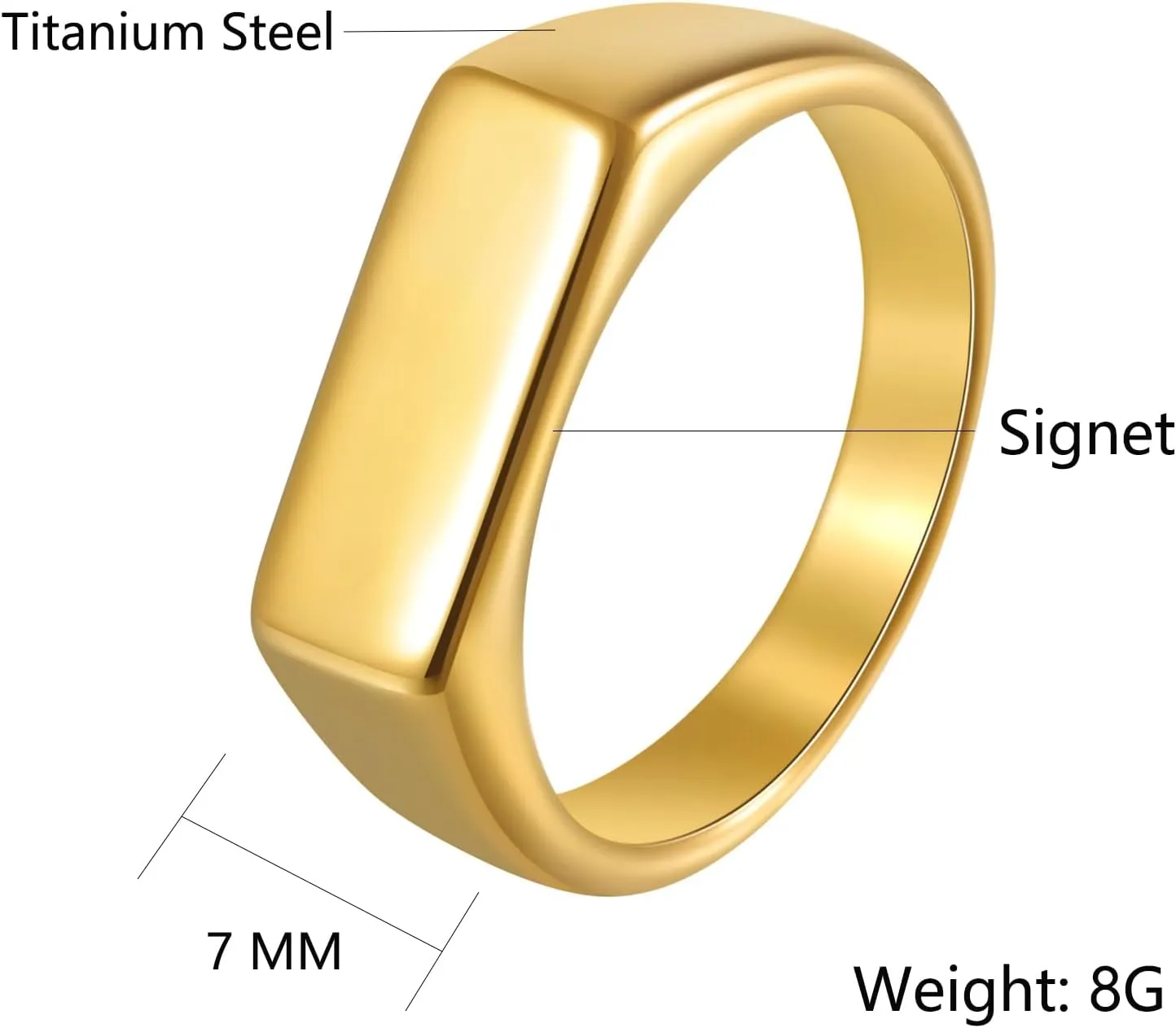 Mens Stainless Steel Signet Rings Silver/Black/Gold Square Pinky Ring for Men Women Cool Ring for Him Her Dad Mom