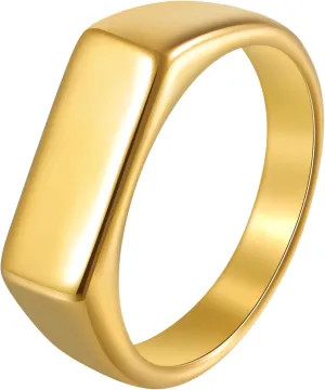 Mens Stainless Steel Signet Rings Silver/Black/Gold Square Pinky Ring for Men Women Cool Ring for Him Her Dad Mom