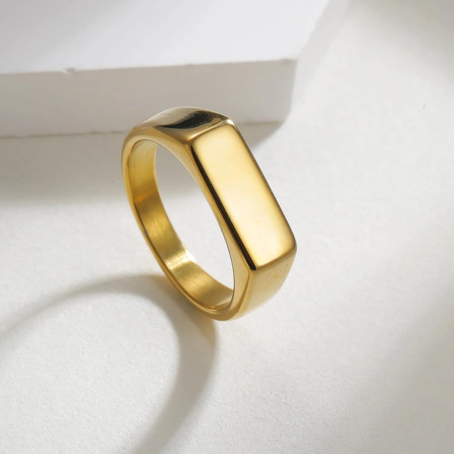 Mens Stainless Steel Signet Rings Silver/Black/Gold Square Pinky Ring for Men Women Cool Ring for Him Her Dad Mom