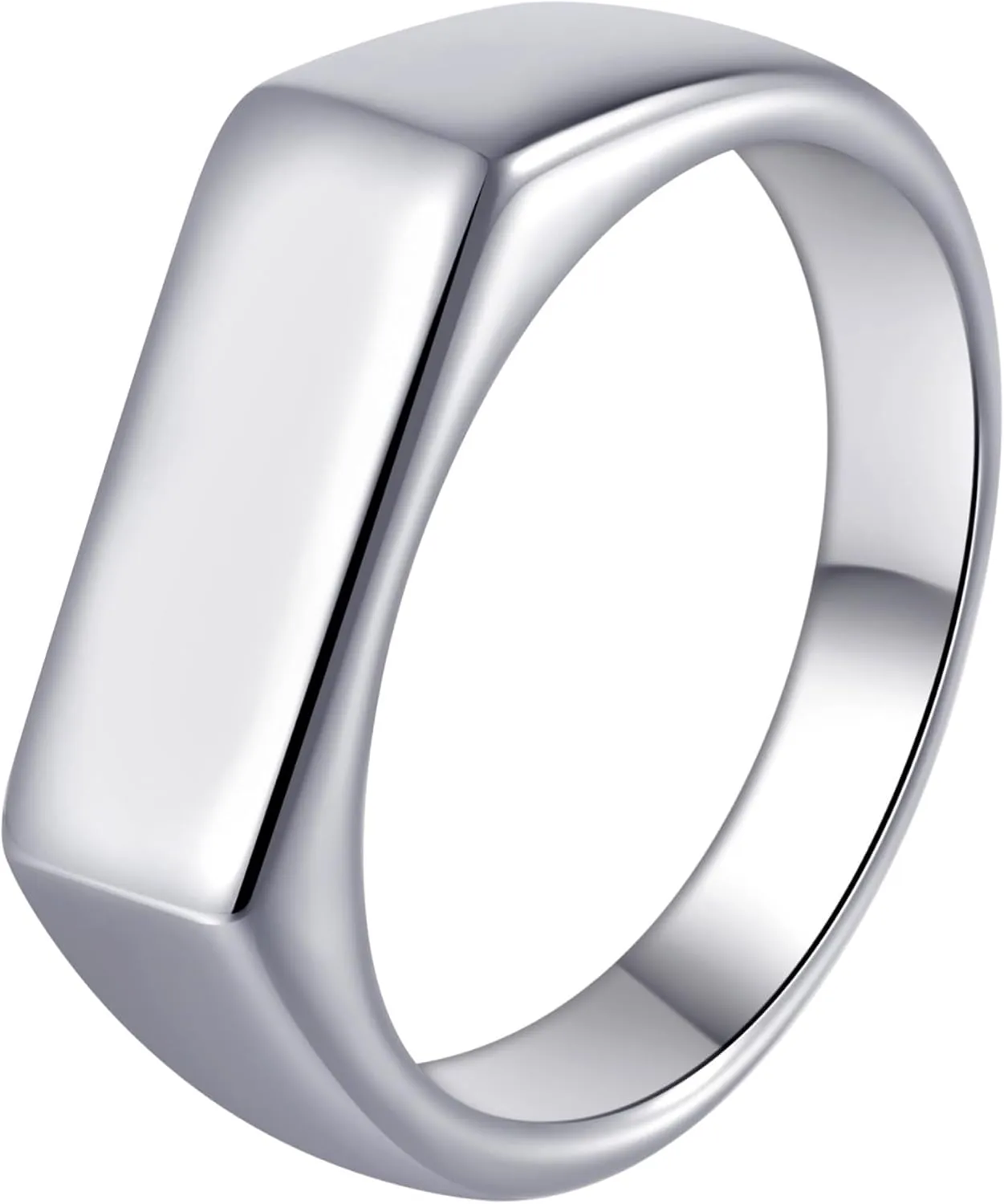 Mens Stainless Steel Signet Rings Silver/Black/Gold Square Pinky Ring for Men Women Cool Ring for Him Her Dad Mom