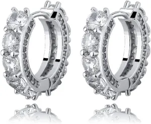 Men's Women's Elegant Fully Iced Cz Unisex White Gold 925 Sterling Silver Hoops Big Stone Cubic Zirconia For Sensitive Ears Hypoallergenic 12mm Huggie Hoop Earrings Jewelry Gift For Men And Women