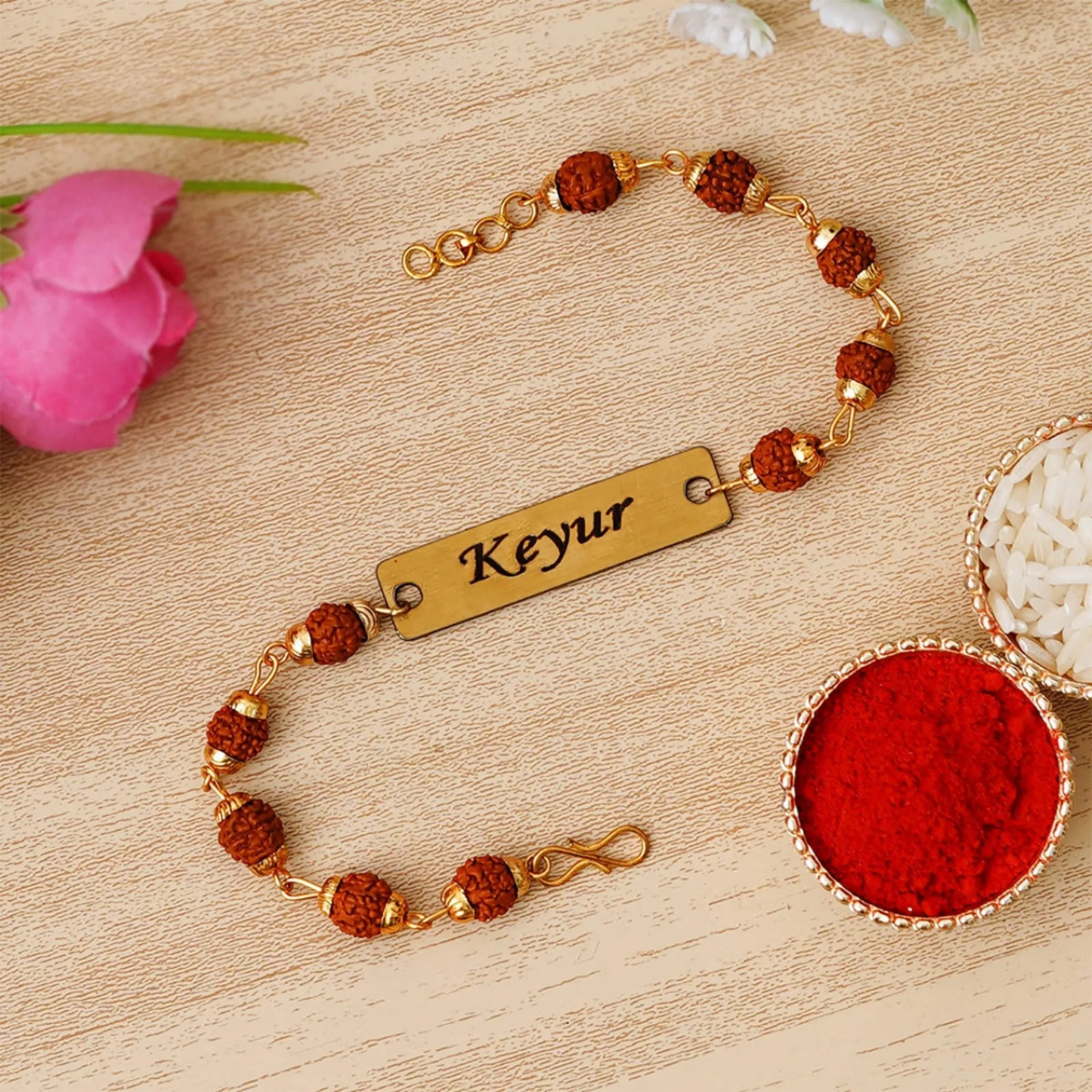 Metal Premium Rudraskha Rakhi with Name 2024 | Raksha Bandhan