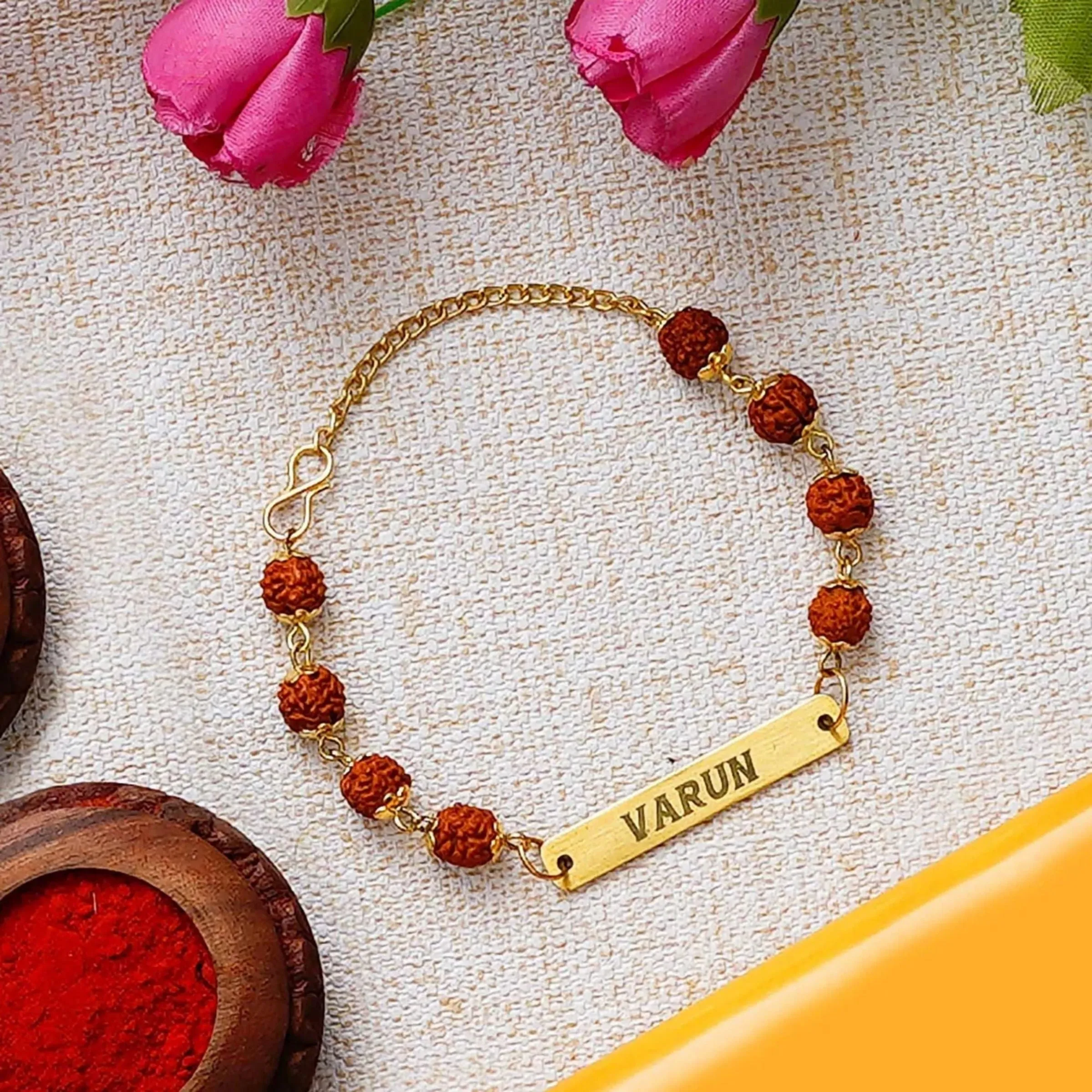 Metal Premium Rudraskha Rakhi with Name 2024 | Raksha Bandhan