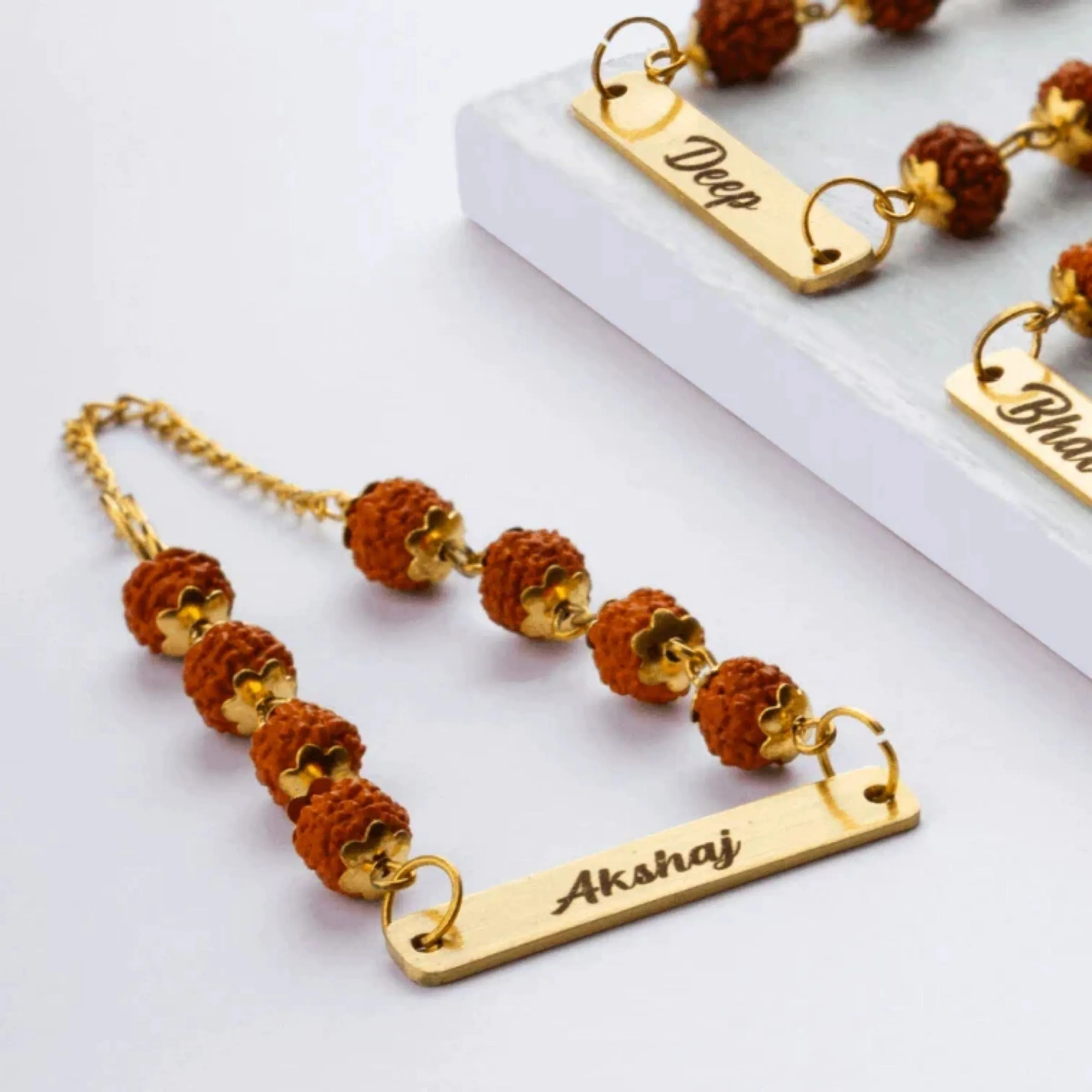 Metal Premium Rudraskha Rakhi with Name 2024 | Raksha Bandhan