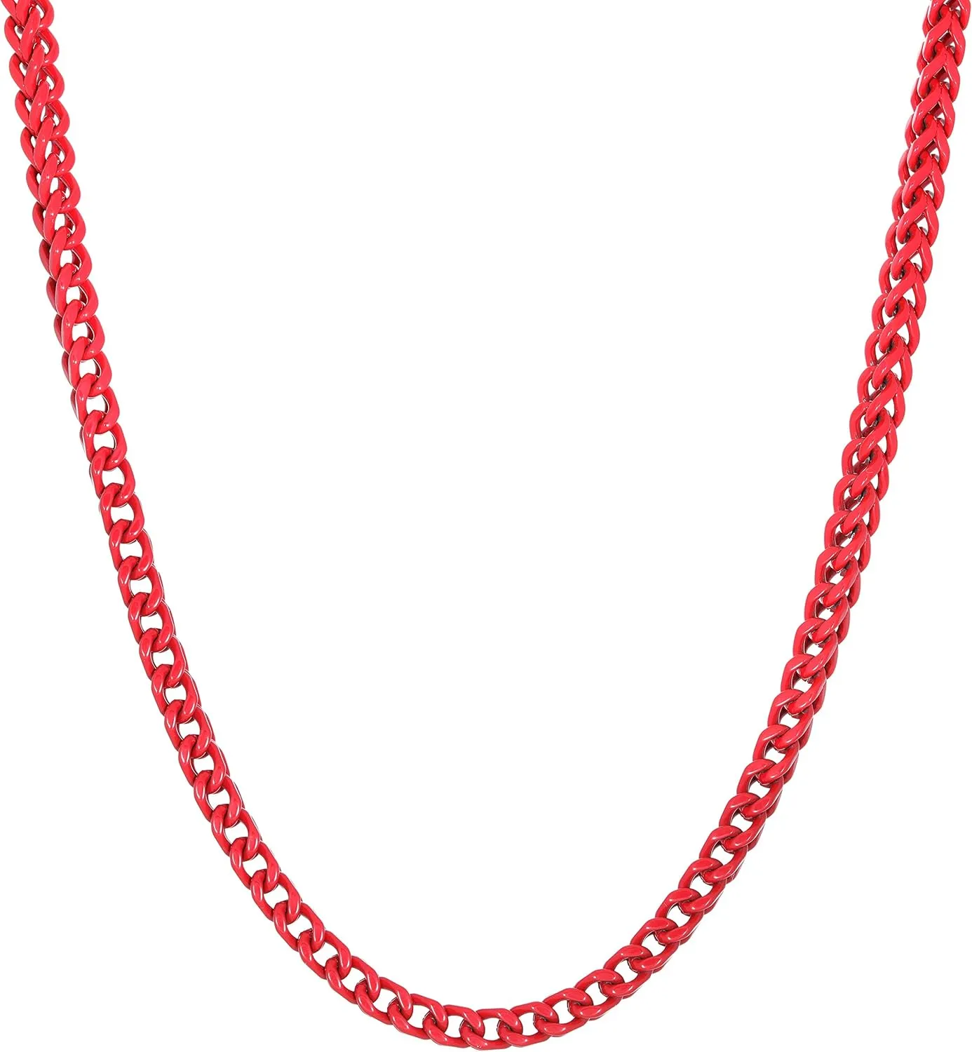 Metro Jewelry 22 to 30 Inches Long Stainless Steel Red Acrylic Necklace for Men 5 mm Wide Thick Franco Chain Lobster Claw