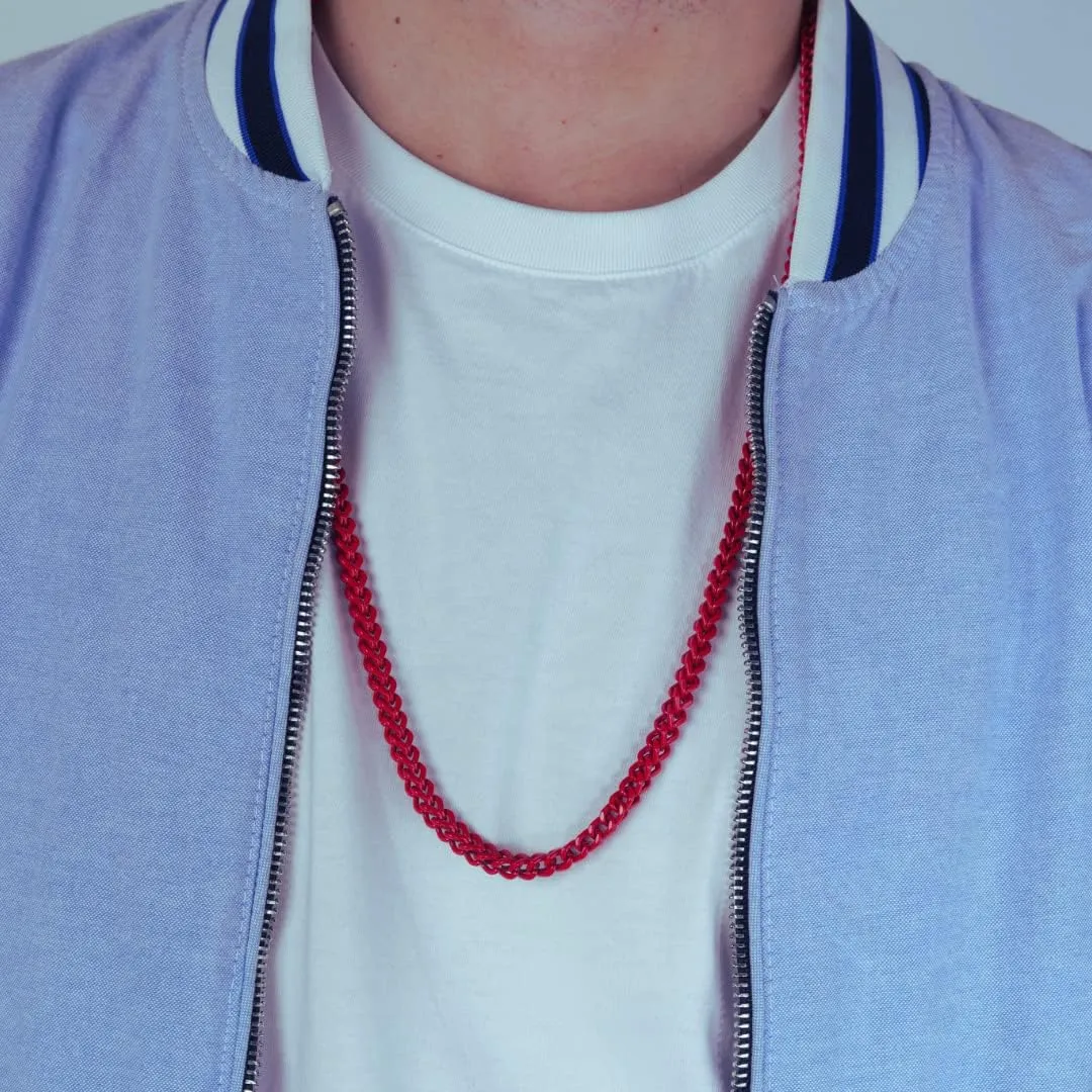 Metro Jewelry 22 to 30 Inches Long Stainless Steel Red Acrylic Necklace for Men 5 mm Wide Thick Franco Chain Lobster Claw