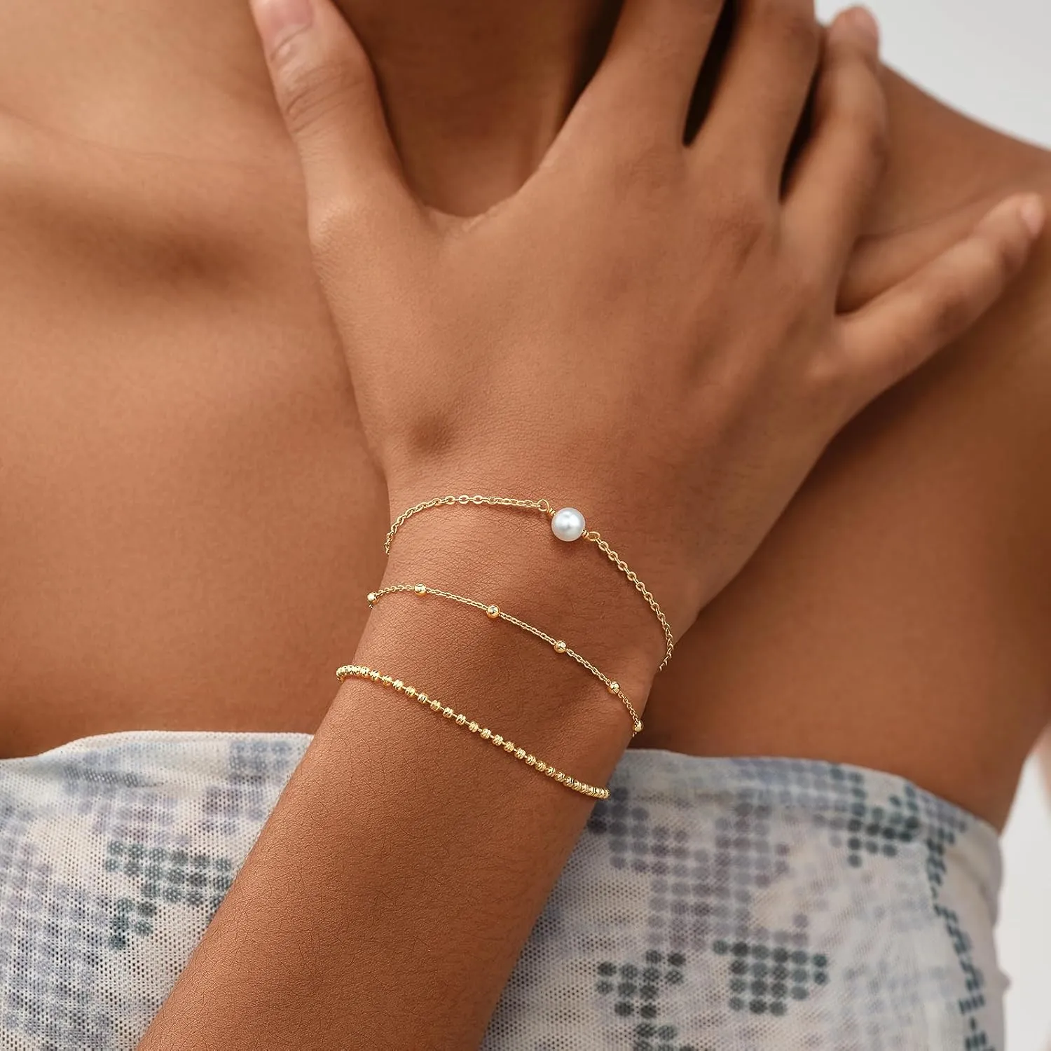 MEVECCO Bracelet for Women 14K Gold Plated Dainty Chain Simple Jewelry Cute Handmade Minimalist for Her