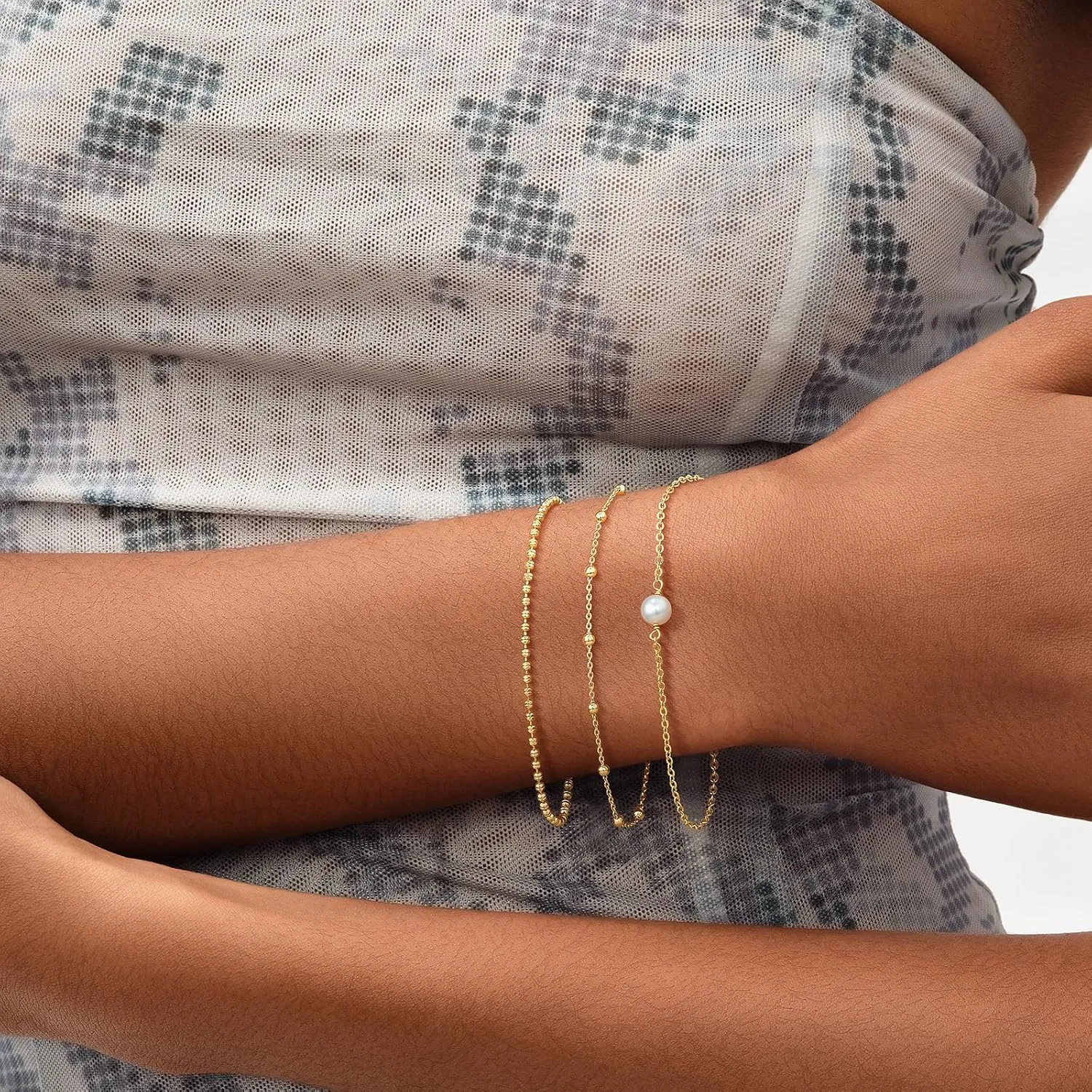 MEVECCO Bracelet for Women 14K Gold Plated Dainty Chain Simple Jewelry Cute Handmade Minimalist for Her