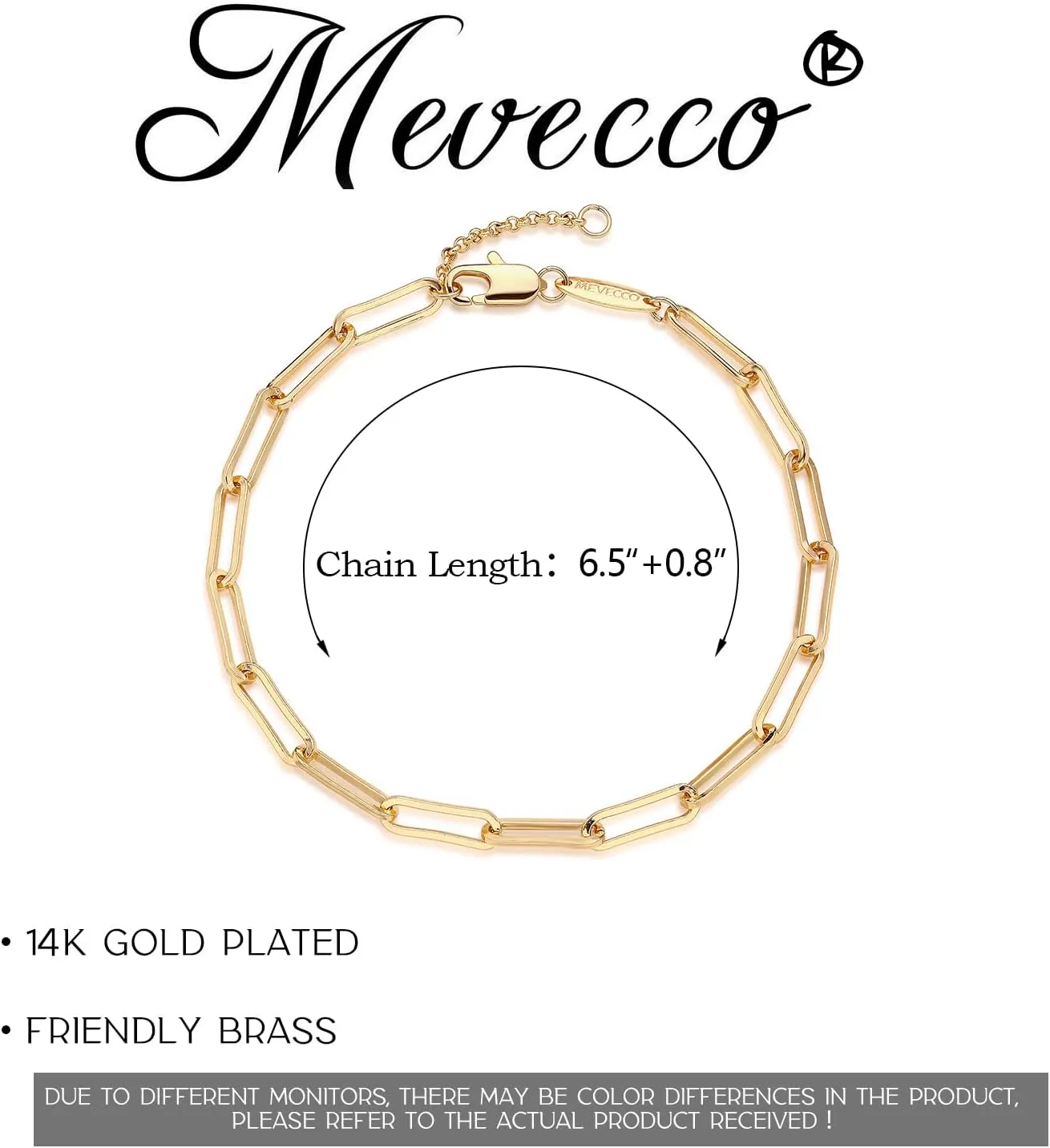 MEVECCO Bracelet for Women 14K Gold Plated Dainty Chain Simple Jewelry Cute Handmade Minimalist for Her