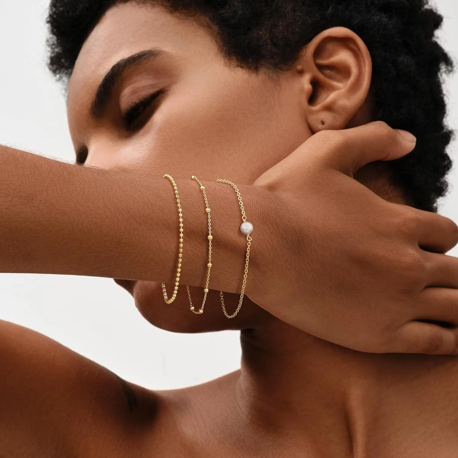 MEVECCO Bracelet for Women 14K Gold Plated Dainty Chain Simple Jewelry Cute Handmade Minimalist for Her
