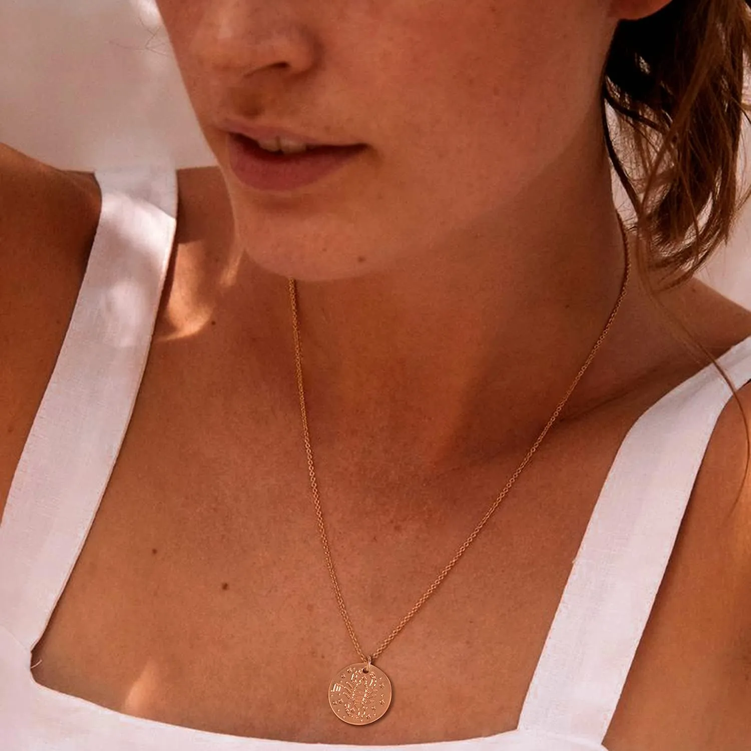 MEVECCO Constellation Disc Coin Necklace 18K Gold Plated Dainty 12 Constellation Personalized Pendant Necklace Gifts