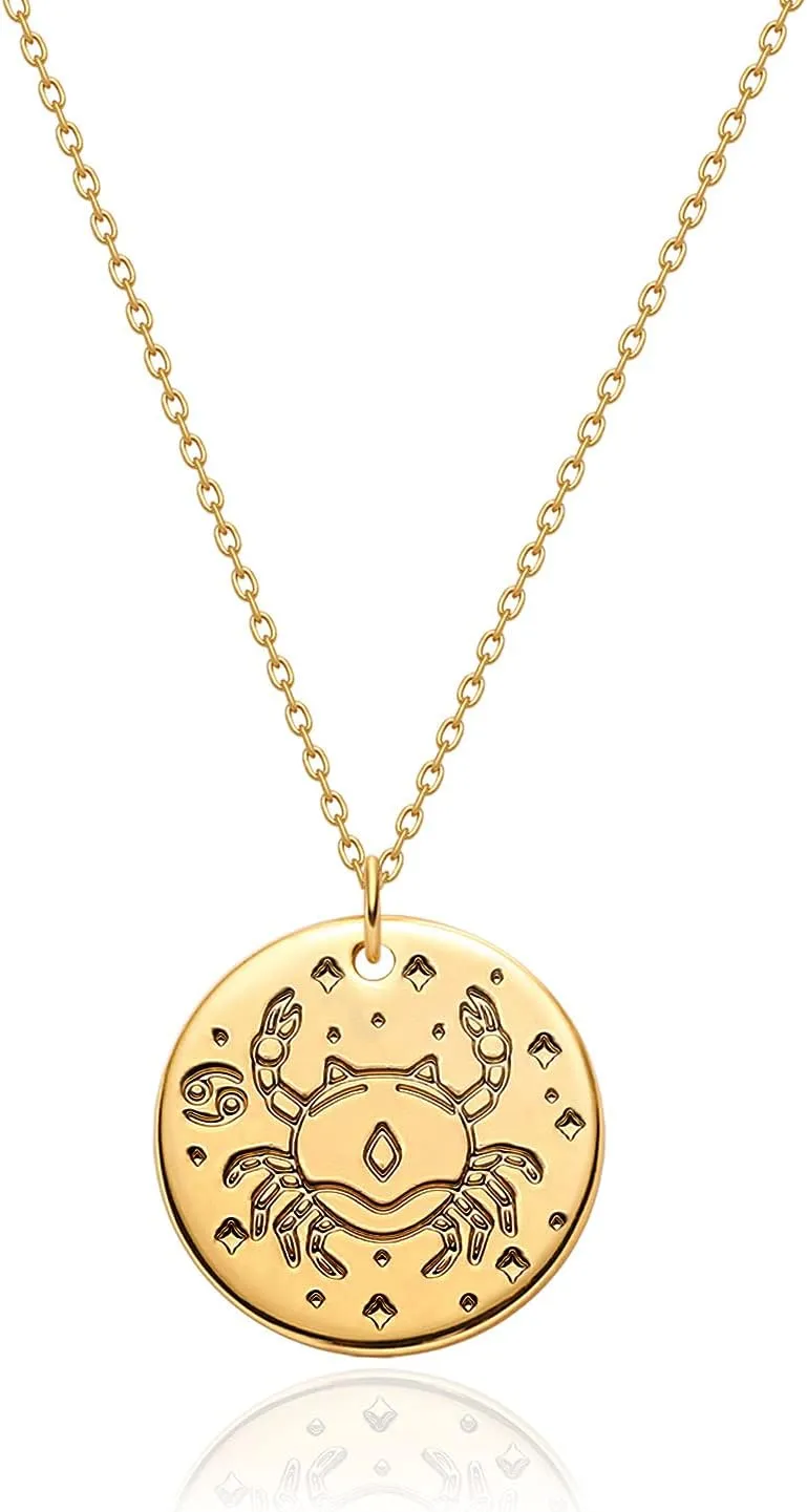MEVECCO Constellation Disc Coin Necklace 18K Gold Plated Dainty 12 Constellation Personalized Pendant Necklace Gifts