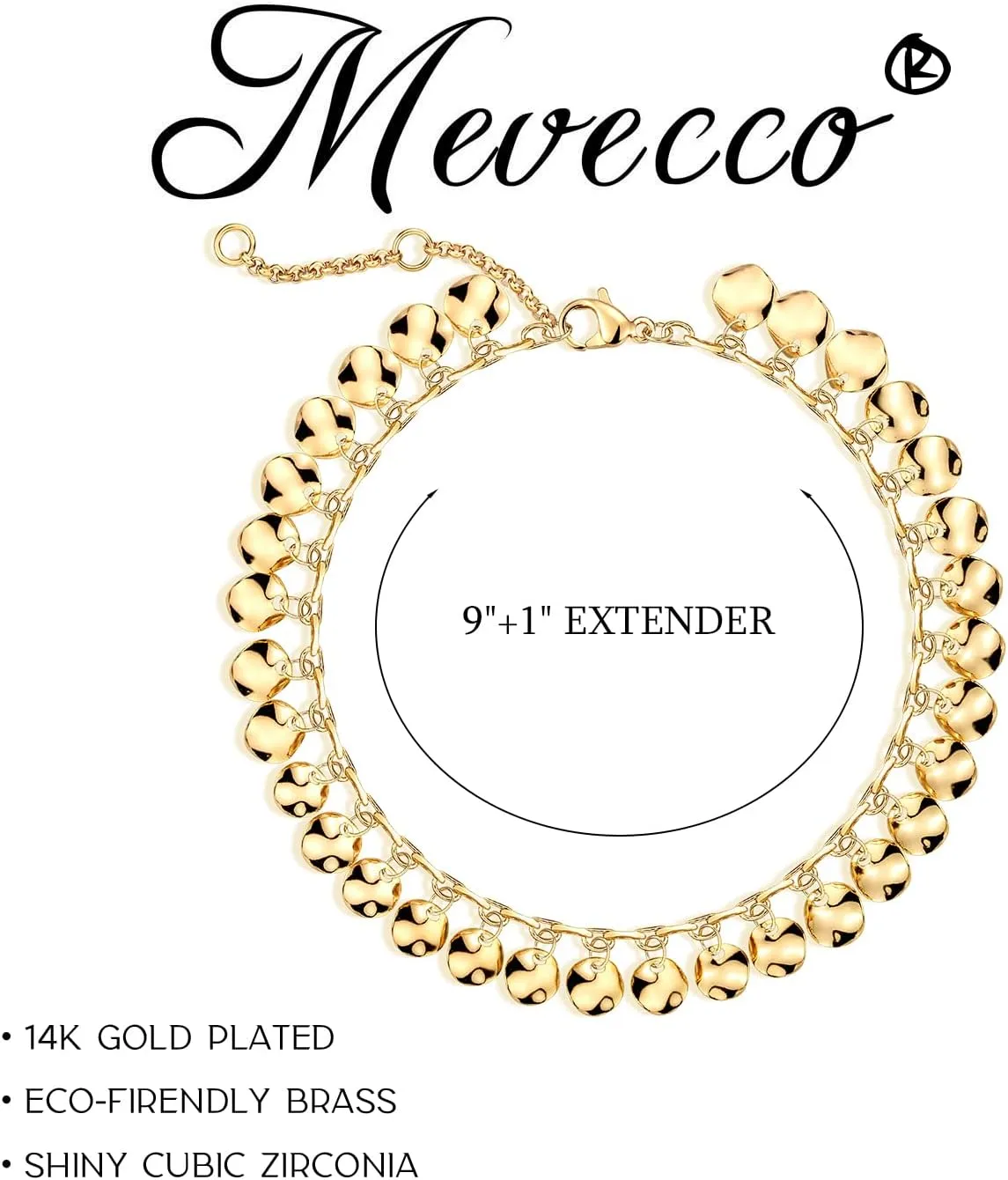 MEVECCO Dainty Gold Anklet 14K Gold Plated Boho Foot Chain Link Ankle Bracelet for Women