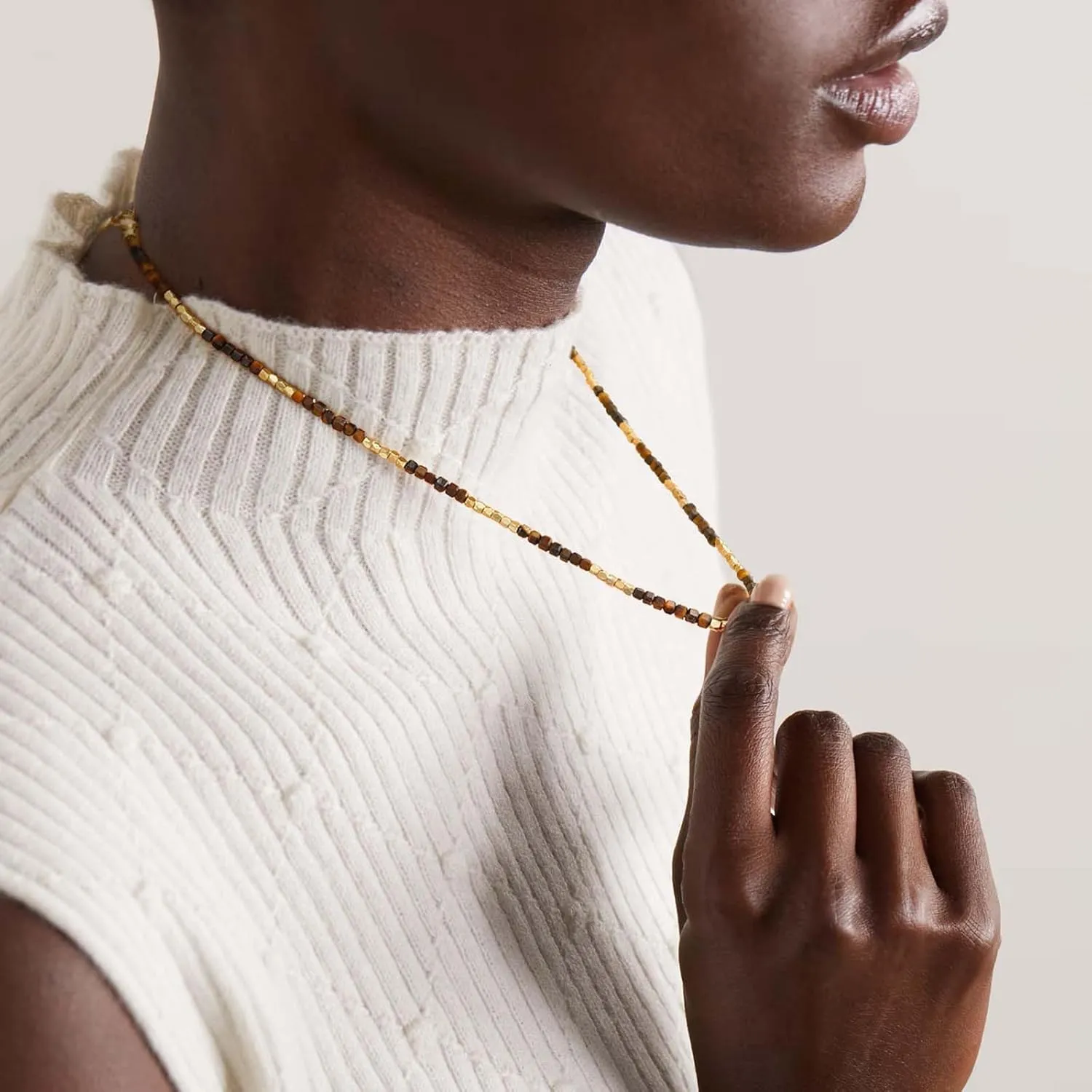 MEVECCO Dainty Gold Choker Necklace for Women 18K Gold Plated Irregular Mixed Beaded Choker Necklace for Her Jewelry Gift