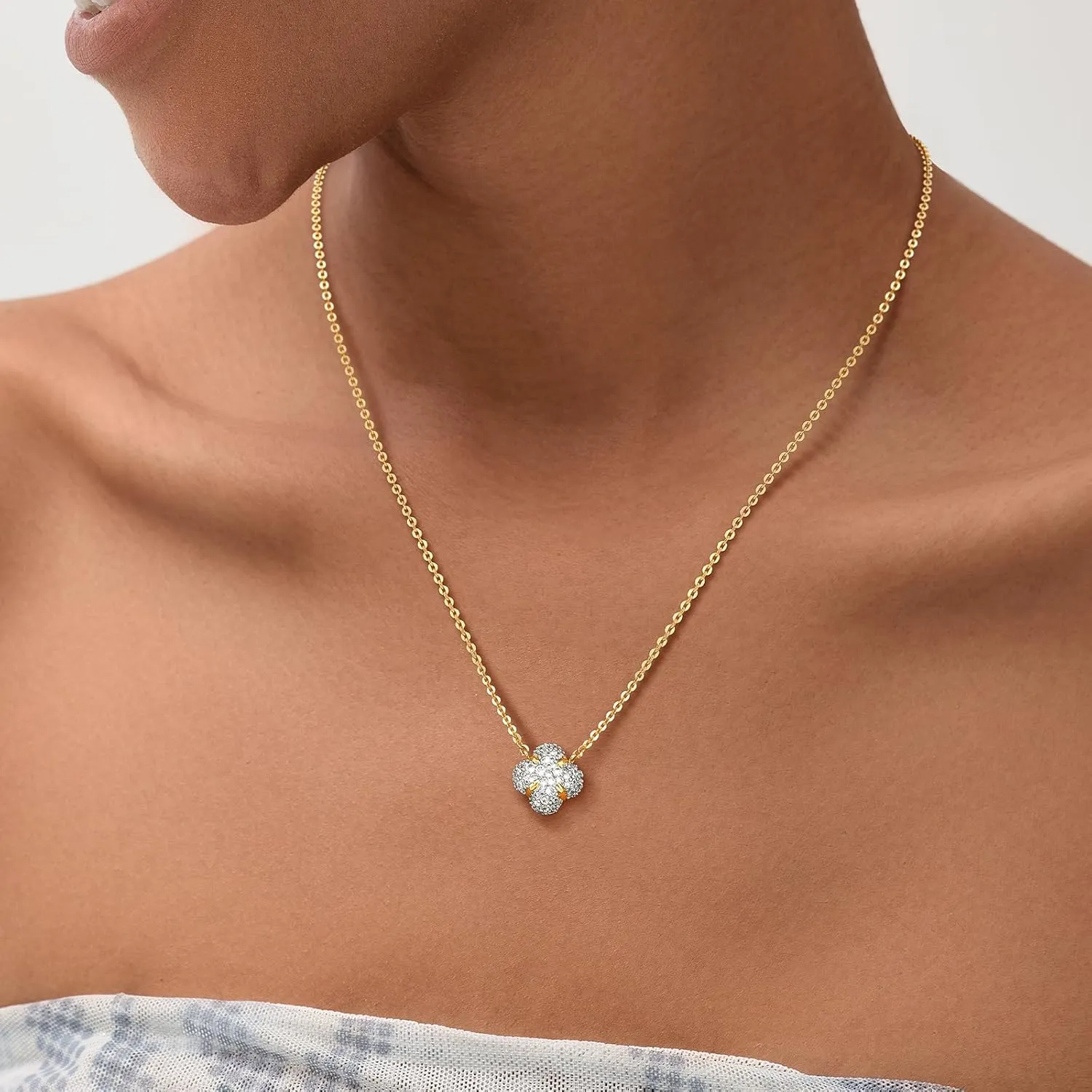MEVECCO Dainty Gold Necklace For Women 18k Gold Plated Full CZ Pendant Necklace Handmade Necklace Jewelry Everyday Wear