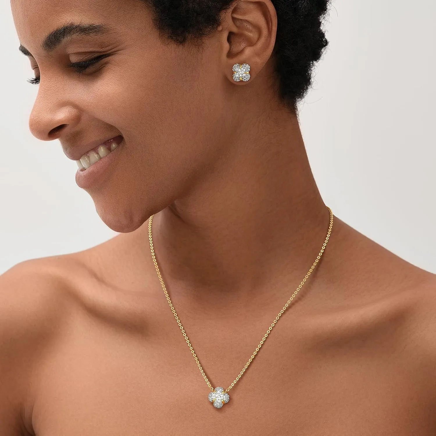MEVECCO Dainty Gold Necklace For Women 18k Gold Plated Full CZ Pendant Necklace Handmade Necklace Jewelry Everyday Wear