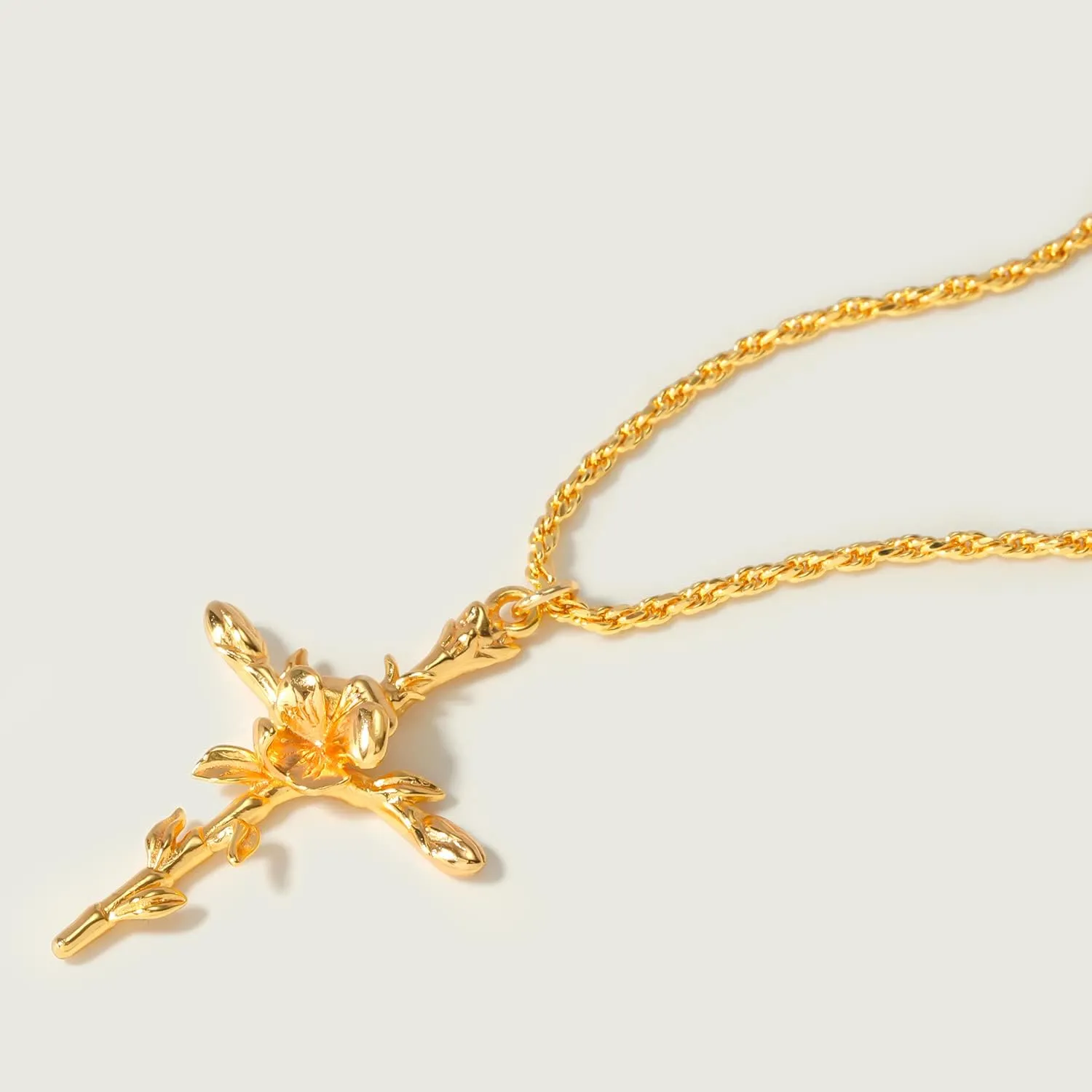 MEVECCO Gold Birth Flower Cross Necklace for Women 12 Month Faith Pendent 18K Gold Plated 2MM Twist Rope Chain Personalized Religious Birthday Jewelry for Her