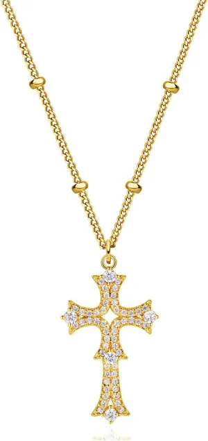 MEVECCO Gold Cross Necklace 18K Gold Plated Cubic Zircon Cross Pendent Necklace Handmade Simple Dainty Chain Necklace Everyday Jewelry