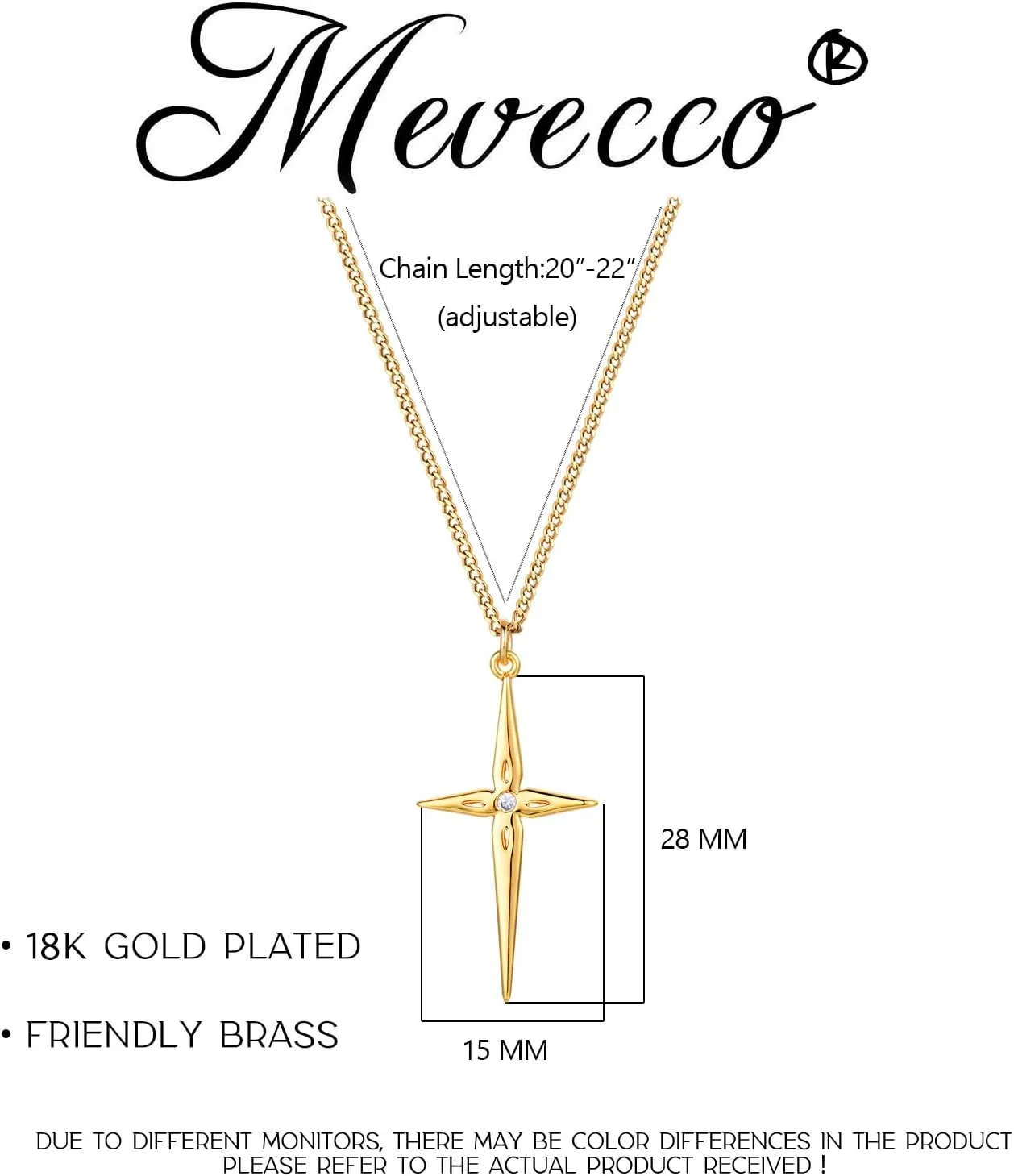 MEVECCO Gold Dainty Cross Necklace for Women,18K Gold Plated Latin CZ Cross Faith Pendant Necklace Minimalist Handmade Crucifix Chain Jewelry Gift