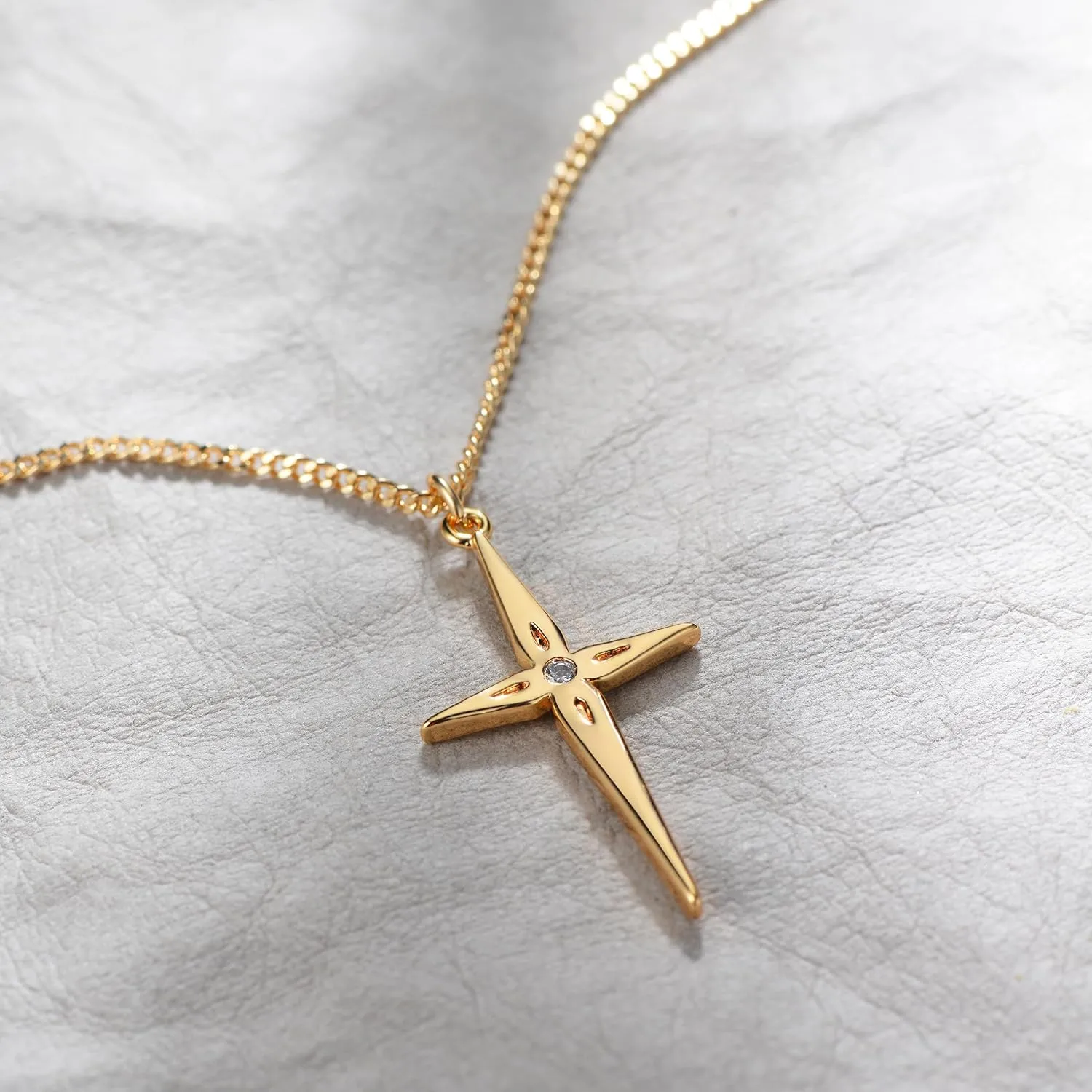 MEVECCO Gold Dainty Cross Necklace for Women,18K Gold Plated Latin CZ Cross Faith Pendant Necklace Minimalist Handmade Crucifix Chain Jewelry Gift