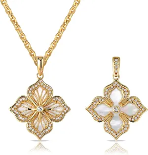 MEVECCO Gold Four Leaf Clover Necklace for Women 14K Gold Plated Clover Pendant Necklace Double Side With Diamond Vintage Filigree Flower Necklace Gift