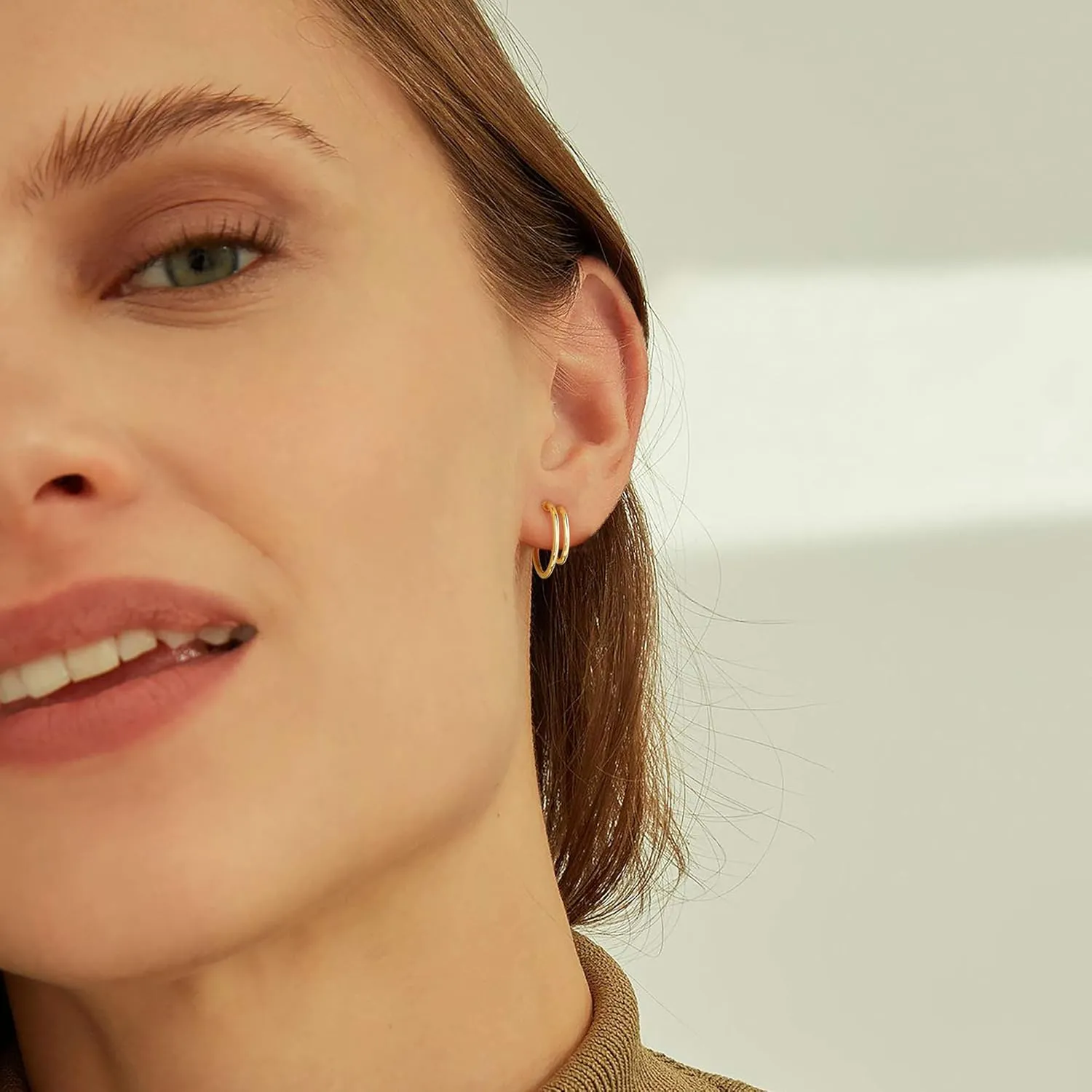 Mevecco Gold Hoop Earrings 18K Gold Plated Chunky Loop Dainty Spike Bead Flat Frill Tassel Horn Thick Infinity Ear Open Hoops Earring Minimalist Circle C Hoop Earrings for Women Lightweight Earrings