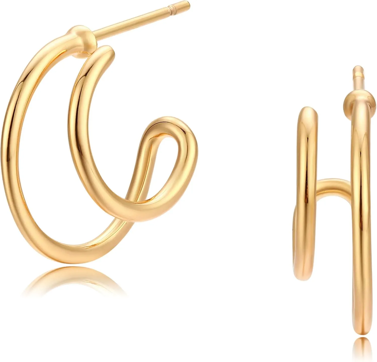 Mevecco Gold Hoop Earrings 18K Gold Plated Chunky Loop Dainty Spike Bead Flat Frill Tassel Horn Thick Infinity Ear Open Hoops Earring Minimalist Circle C Hoop Earrings for Women Lightweight Earrings