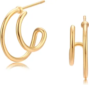 Mevecco Gold Hoop Earrings 18K Gold Plated Chunky Loop Dainty Spike Bead Flat Frill Tassel Horn Thick Infinity Ear Open Hoops Earring Minimalist Circle C Hoop Earrings for Women Lightweight Earrings