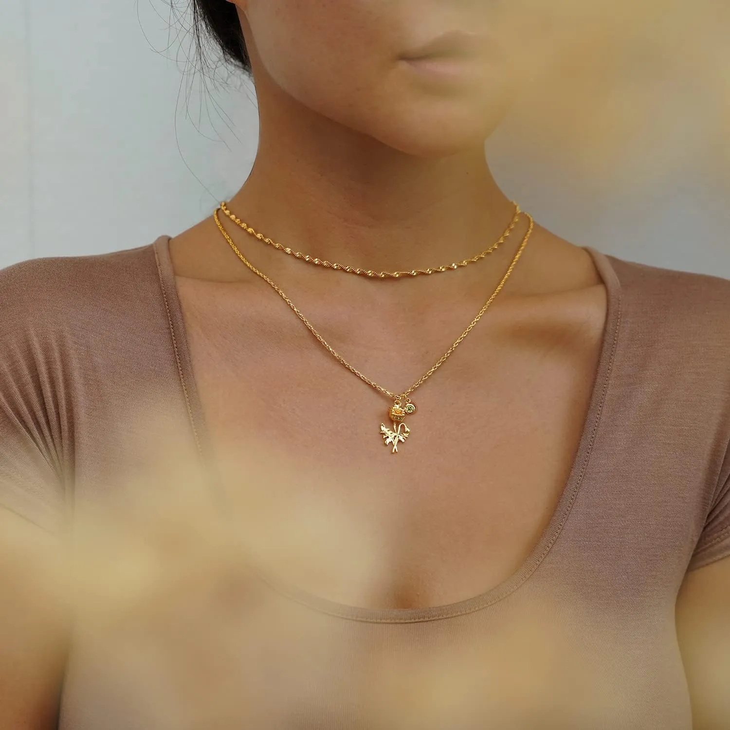 MEVECCO Gold Layered Everbloom Birth Flower Necklace Snowdrop Floral Pendant with Birthstone 18k Gold Vacuum Plated Custom Pendant Personalized Jewelry For Her