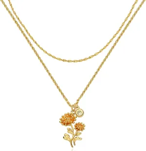 MEVECCO Gold Layered Everbloom Birth Flower Necklace Snowdrop Floral Pendant with Birthstone 18k Gold Vacuum Plated Custom Pendant Personalized Jewelry For Her